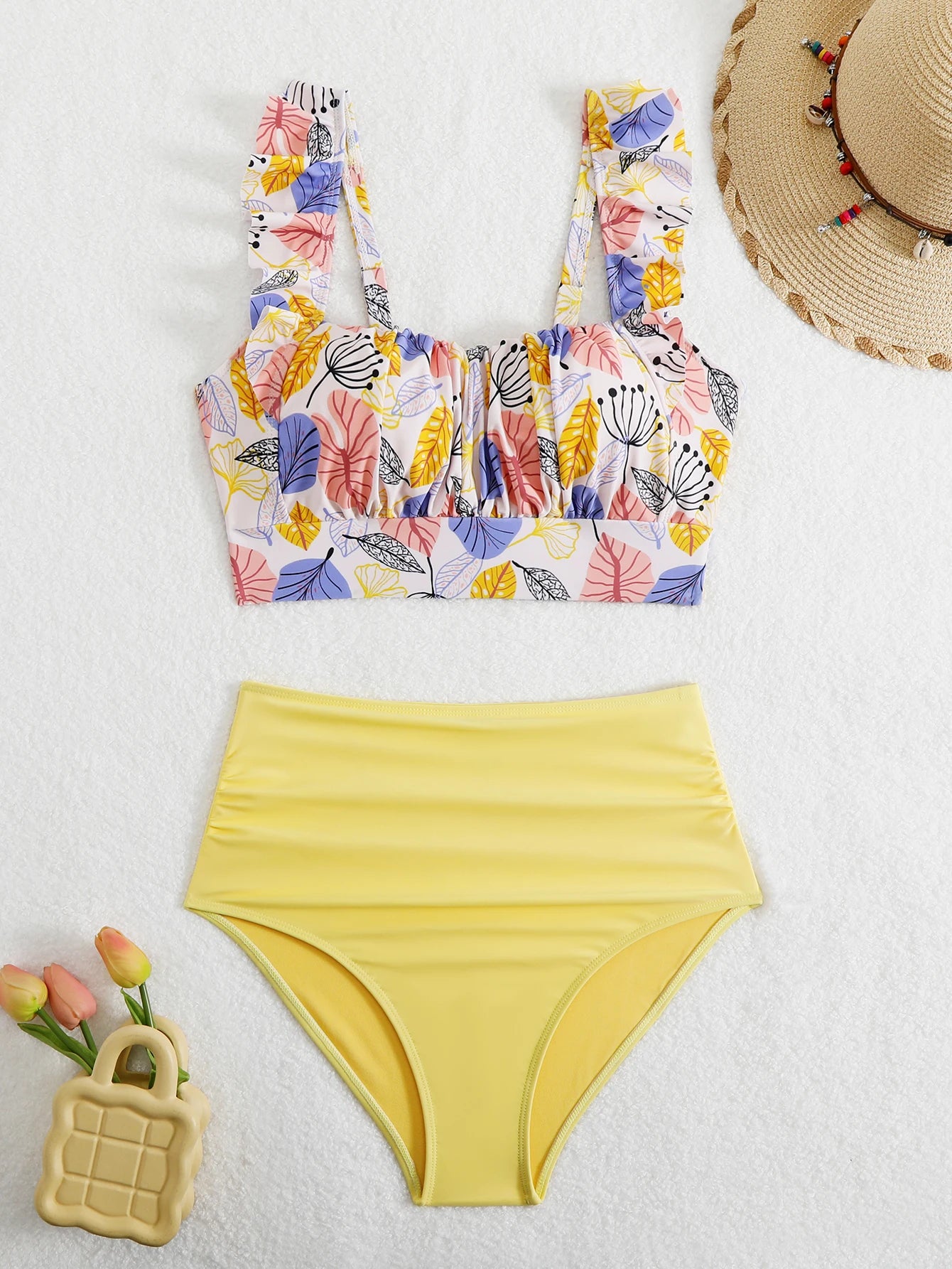 High-Waisted Printed Bikini With Ruffled Top