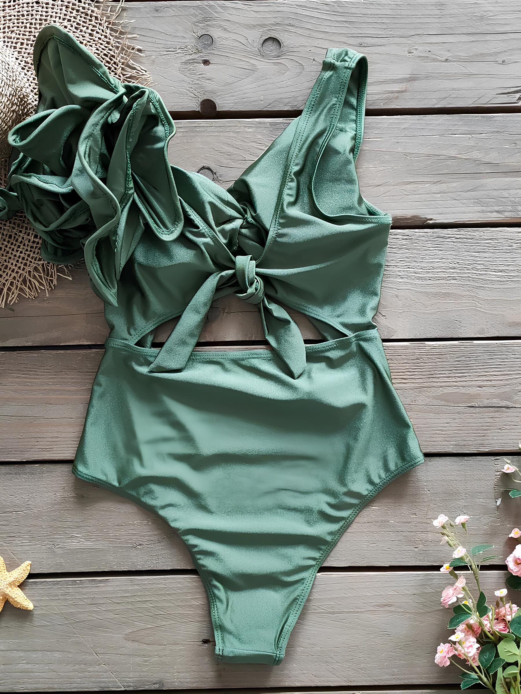 Swimsuit With Asymmetrical Cutouts And Structured Ruffle