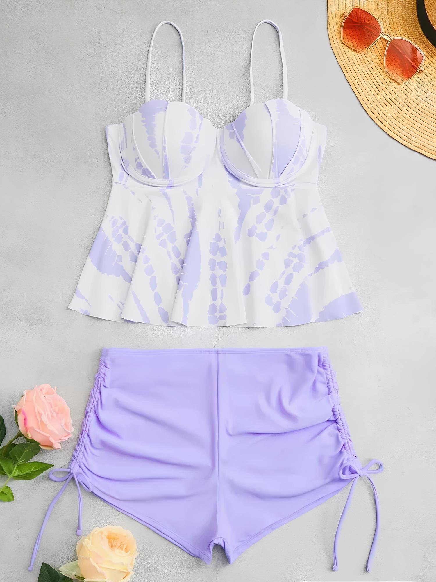 Printed Tankini With Structured Padding And Adjustable Shorts