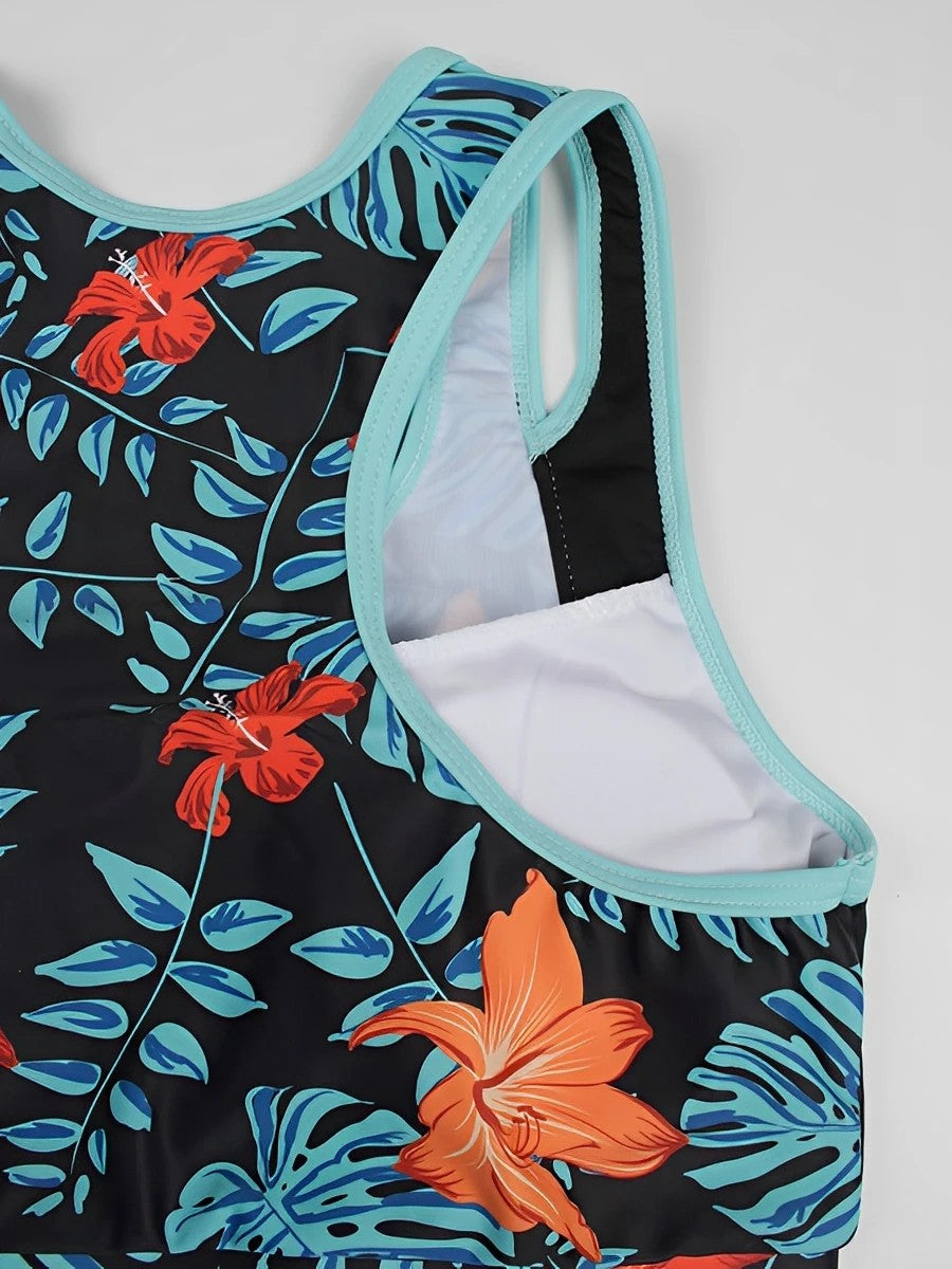 Printed Shorts Bikini With Cropped Top And Contrasting Detail