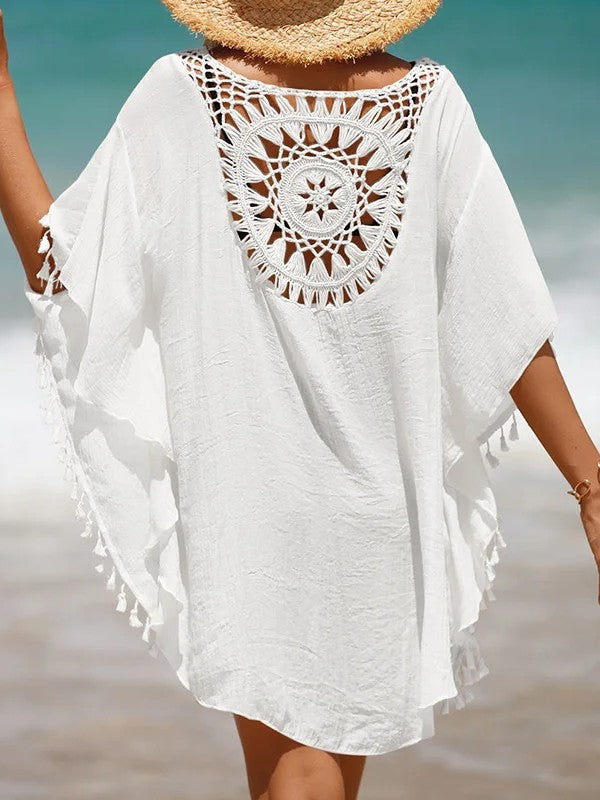 Short Cover-Up With Crochet And Handmade Fringe