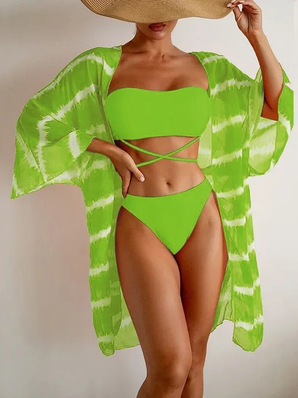 Strapless Bikini And Printed Cover-Up Set