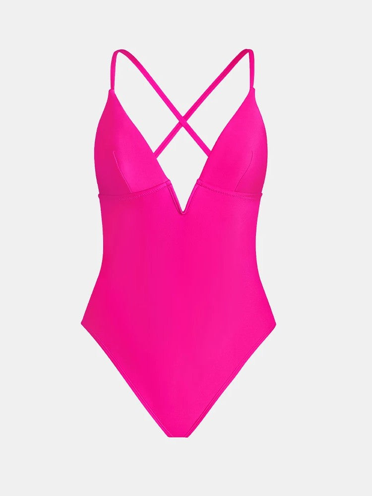 High-Cut Lycra Swimsuit With V-Neckline And Crossed Straps
