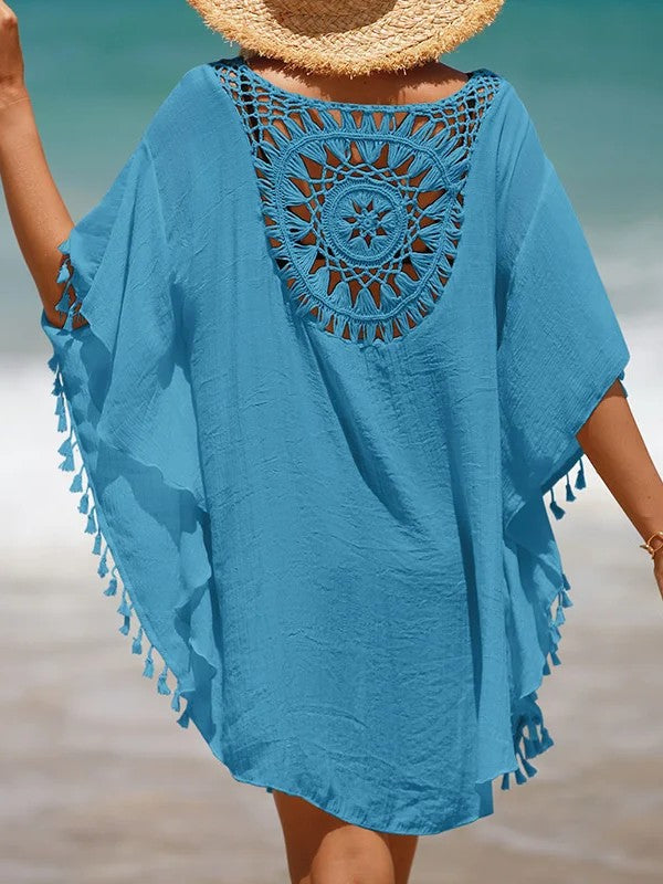 Short Cover-Up With Crochet And Handmade Fringe