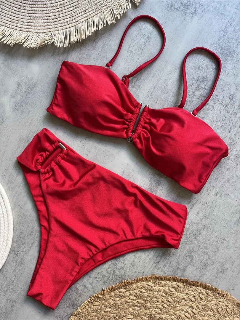 High-Waisted Bikini With Ring And Delicate Ruching
