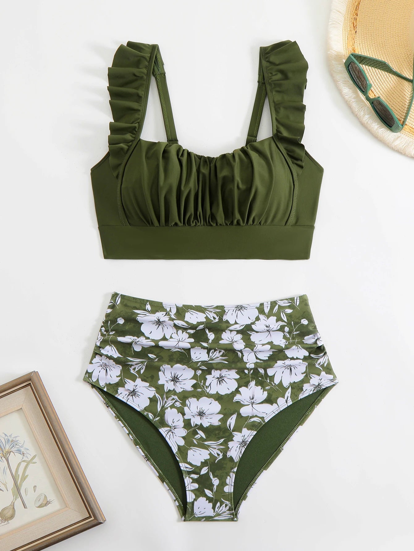 High-Waisted Printed Bikini With Ruffled Top