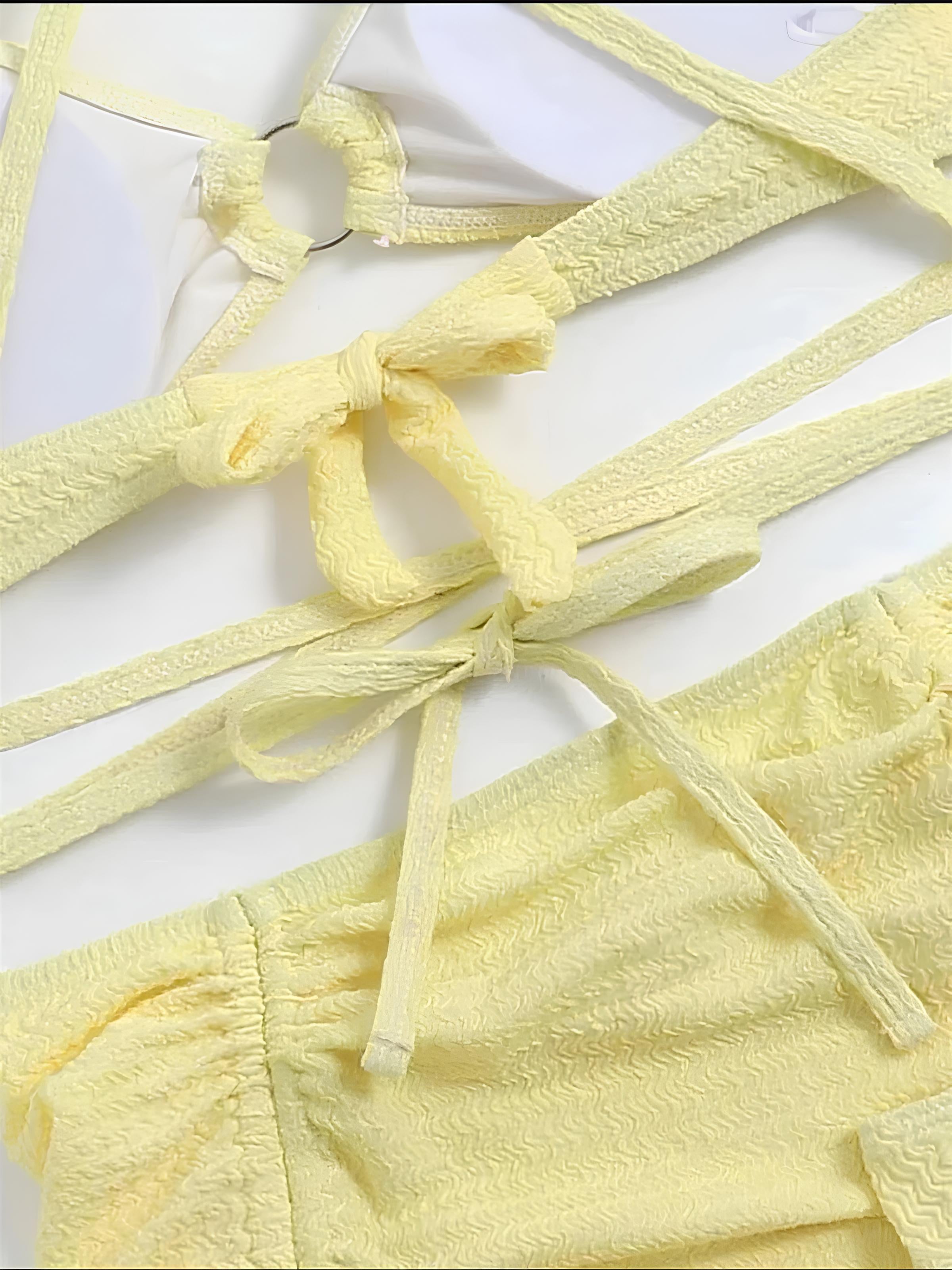 Textured Bikini Set With Ruffled Skirt And Tie