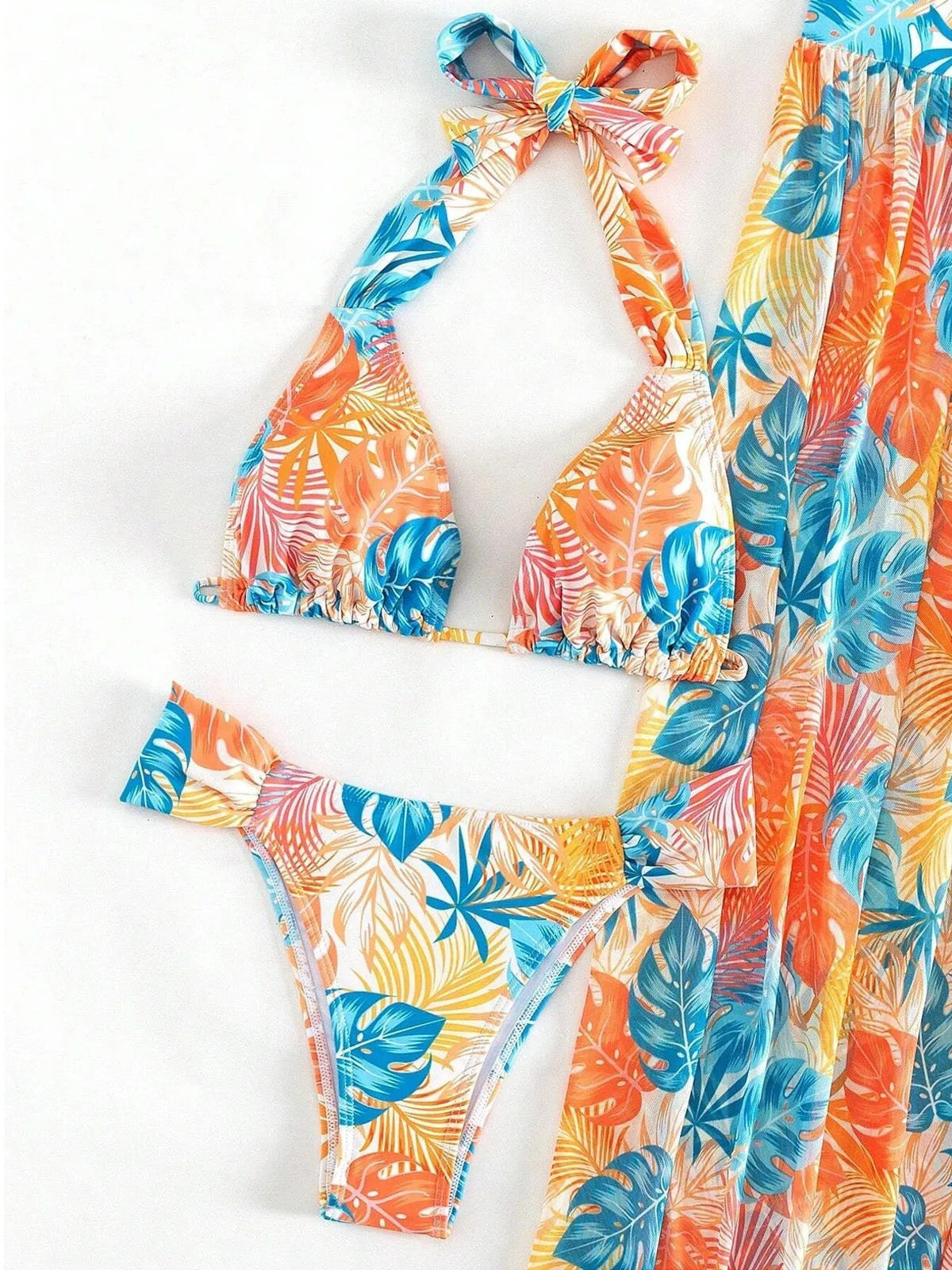 Bikini And Long Printed Tropical Cover-Up Set