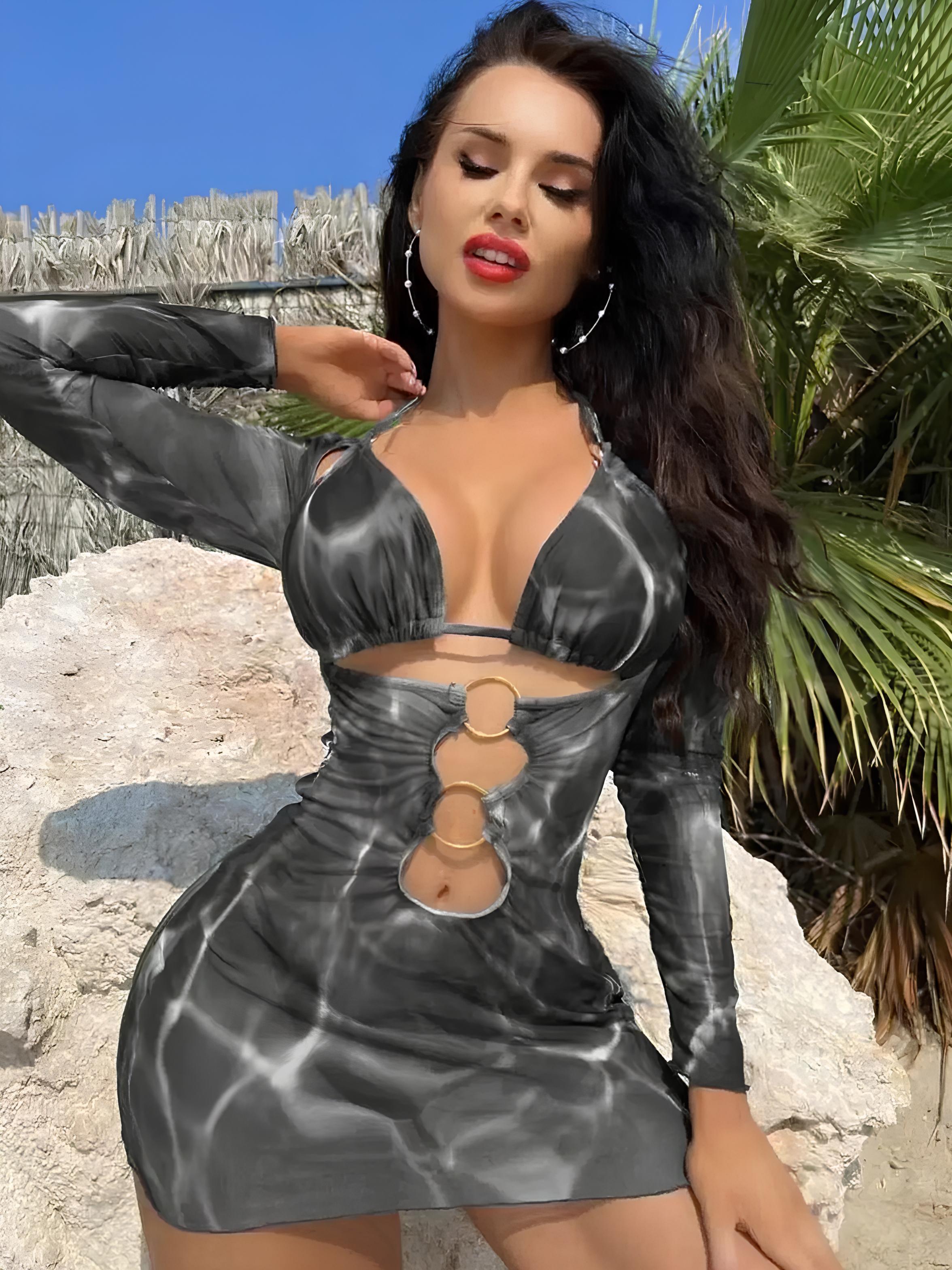 Long-Sleeve Cover-Up Set With Cutouts And Ring Details