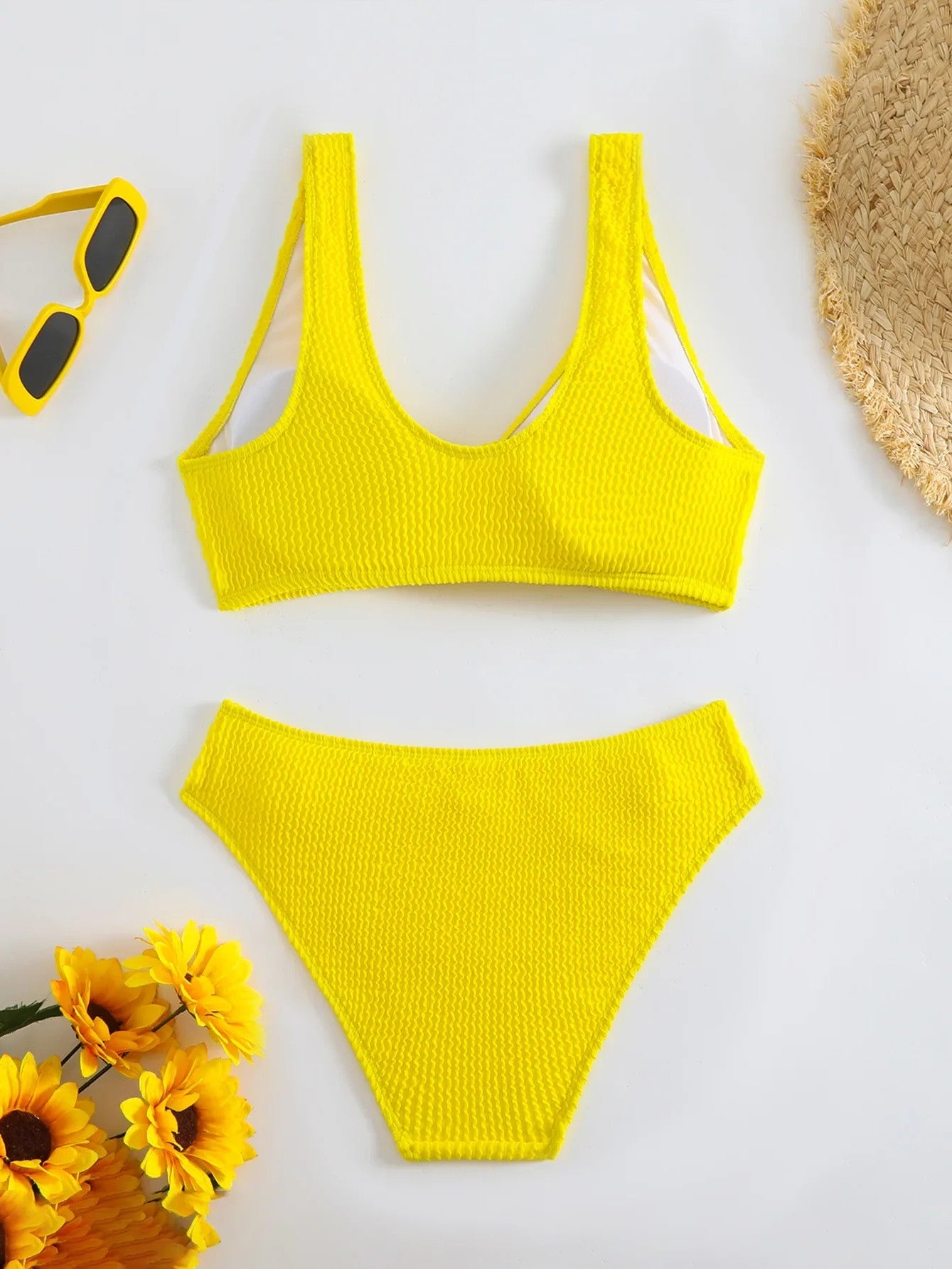 High-Waisted Textured Bikini With Ruched Detail