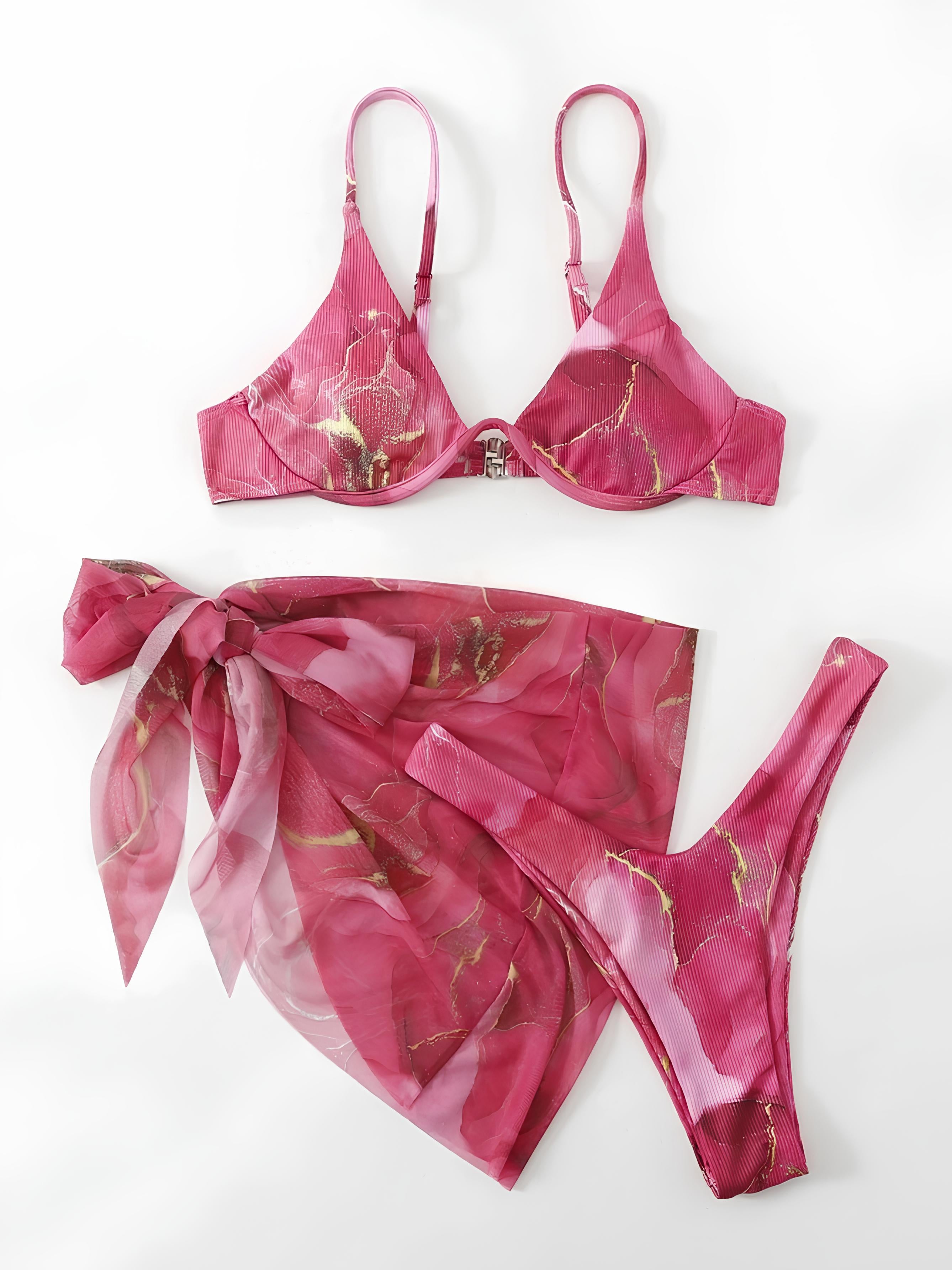 Structured Bikini Set With Printed Transparent Skirt