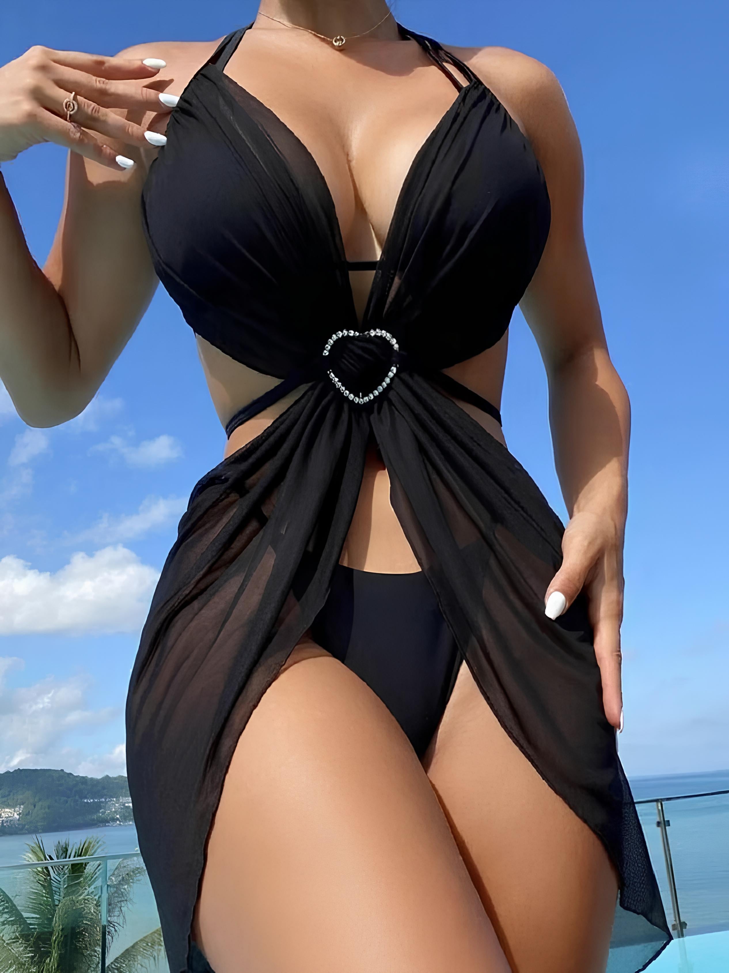 String Bikini Set With Long Wrap Cover-Up