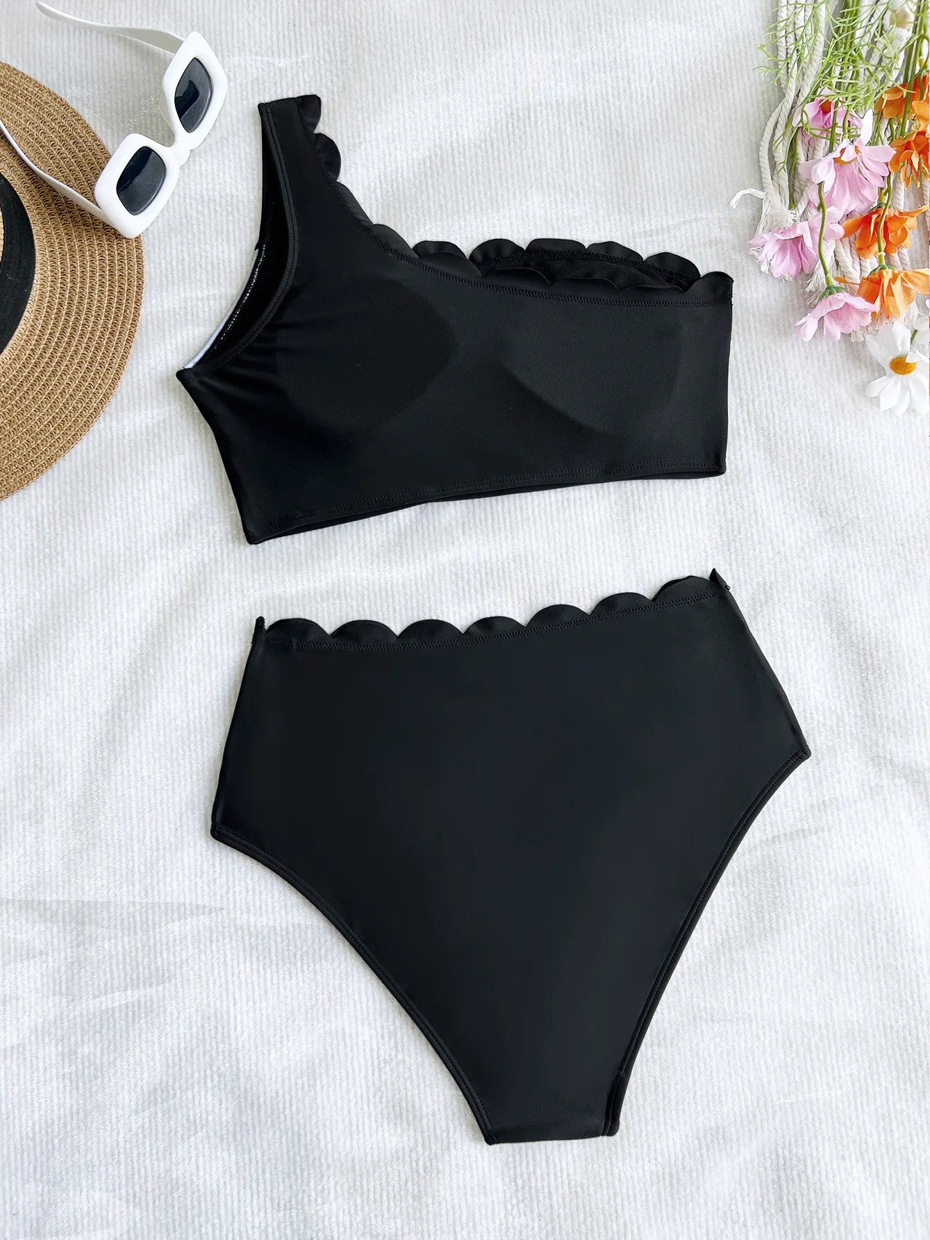 High-Waisted Asymmetrical Bikini With Wavy Cutout