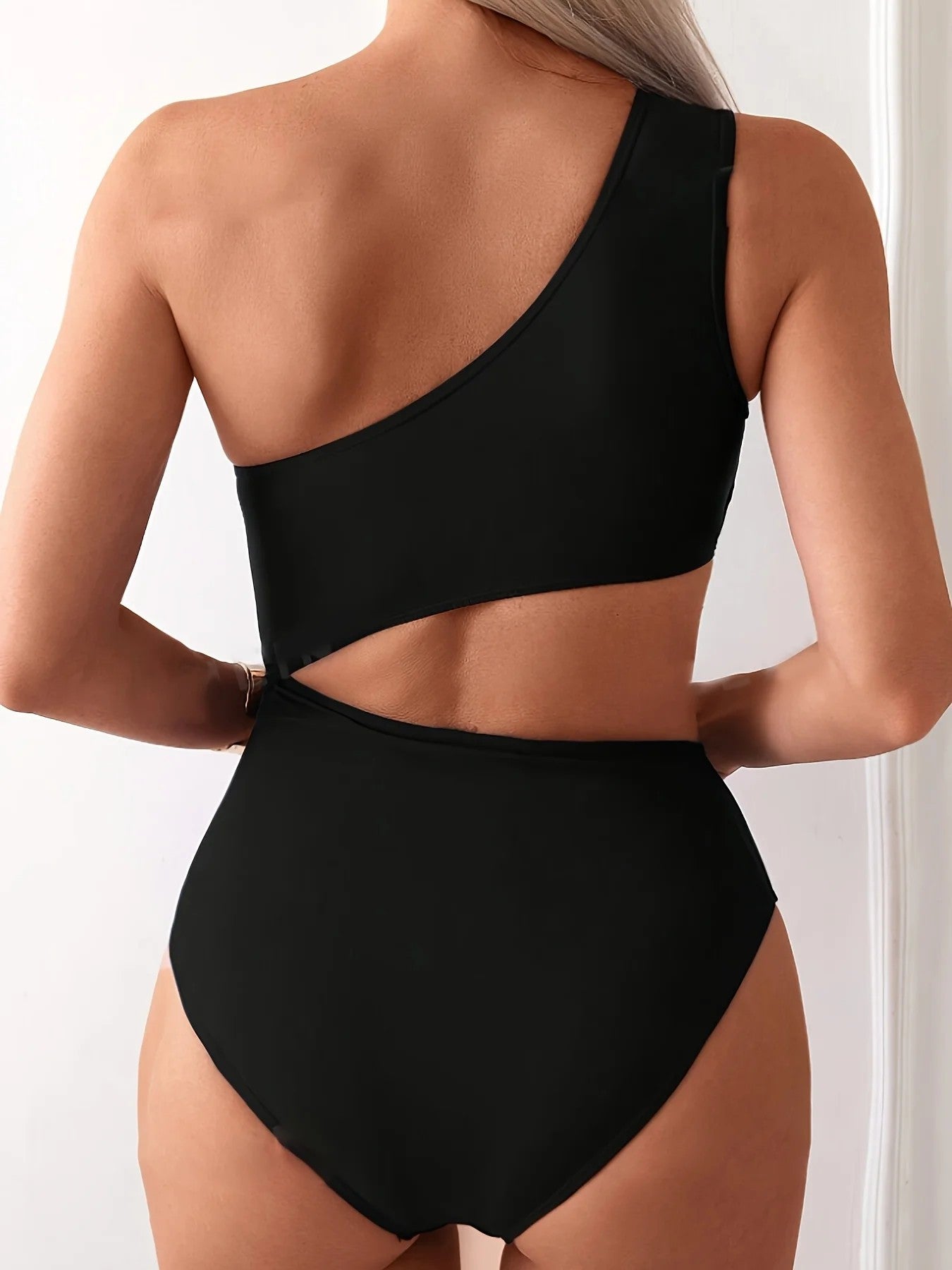 Asymmetrical Swimsuit With Draped Cutouts And High Waist