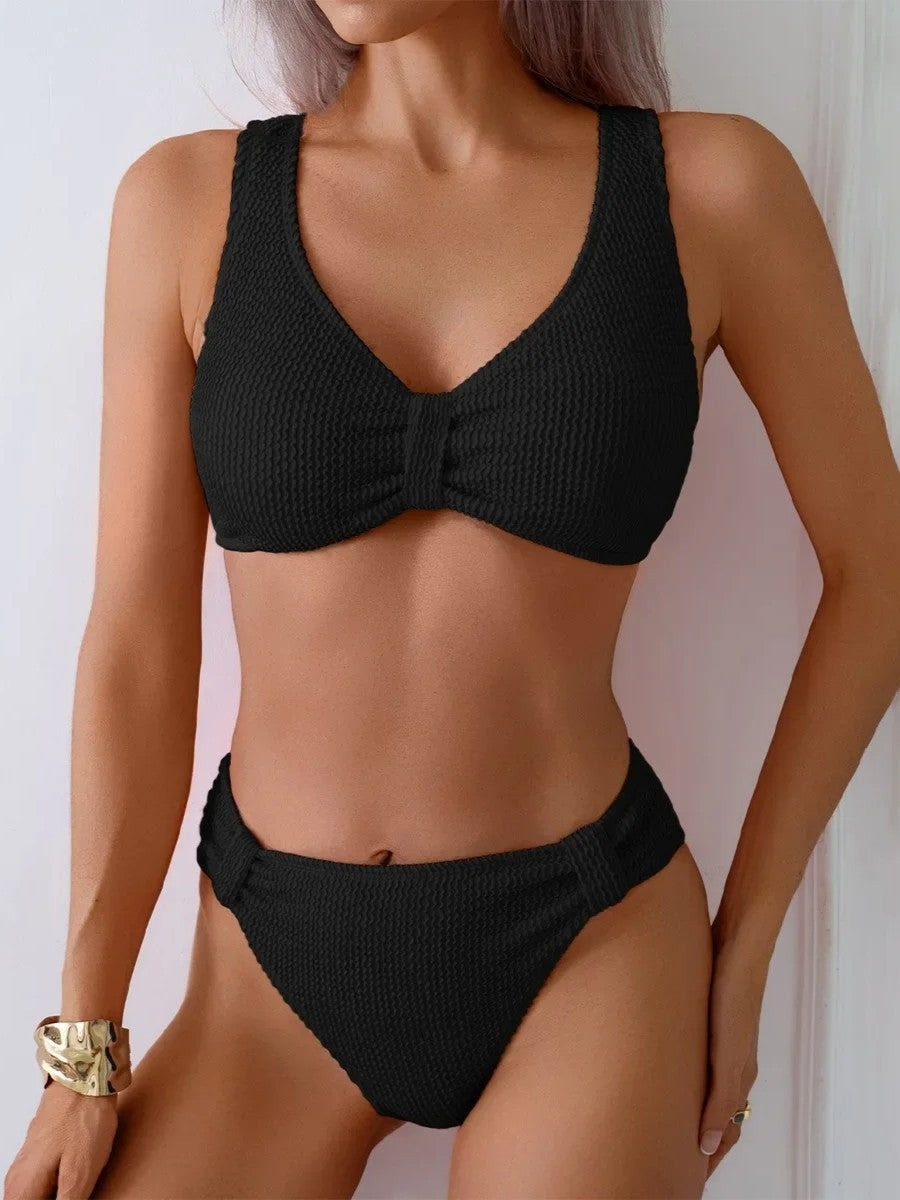 High-Waisted Textured Bikini With Ruched Detail