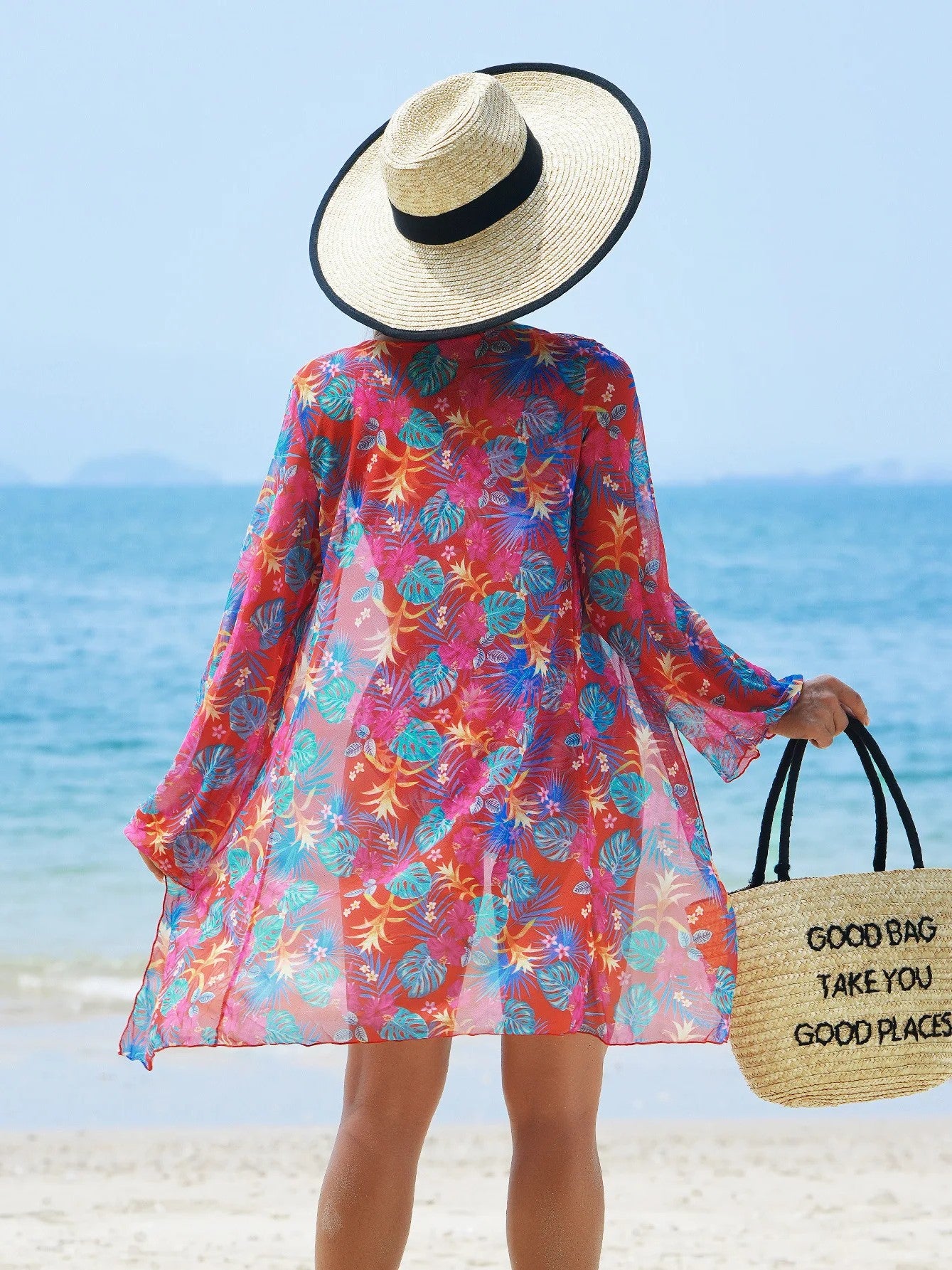 High-Waisted Bikini Set With Printed Cover-Up