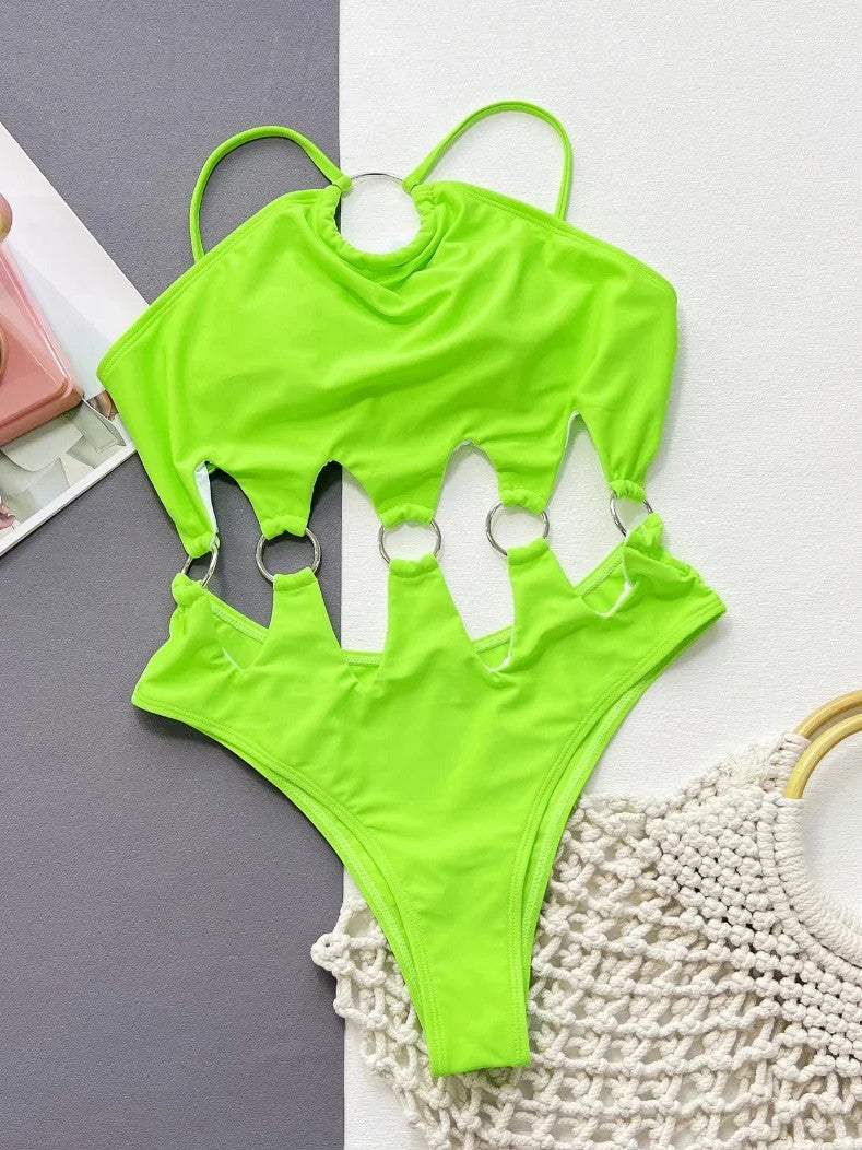 High-Cut Swimsuit With Cutouts And Side Rings