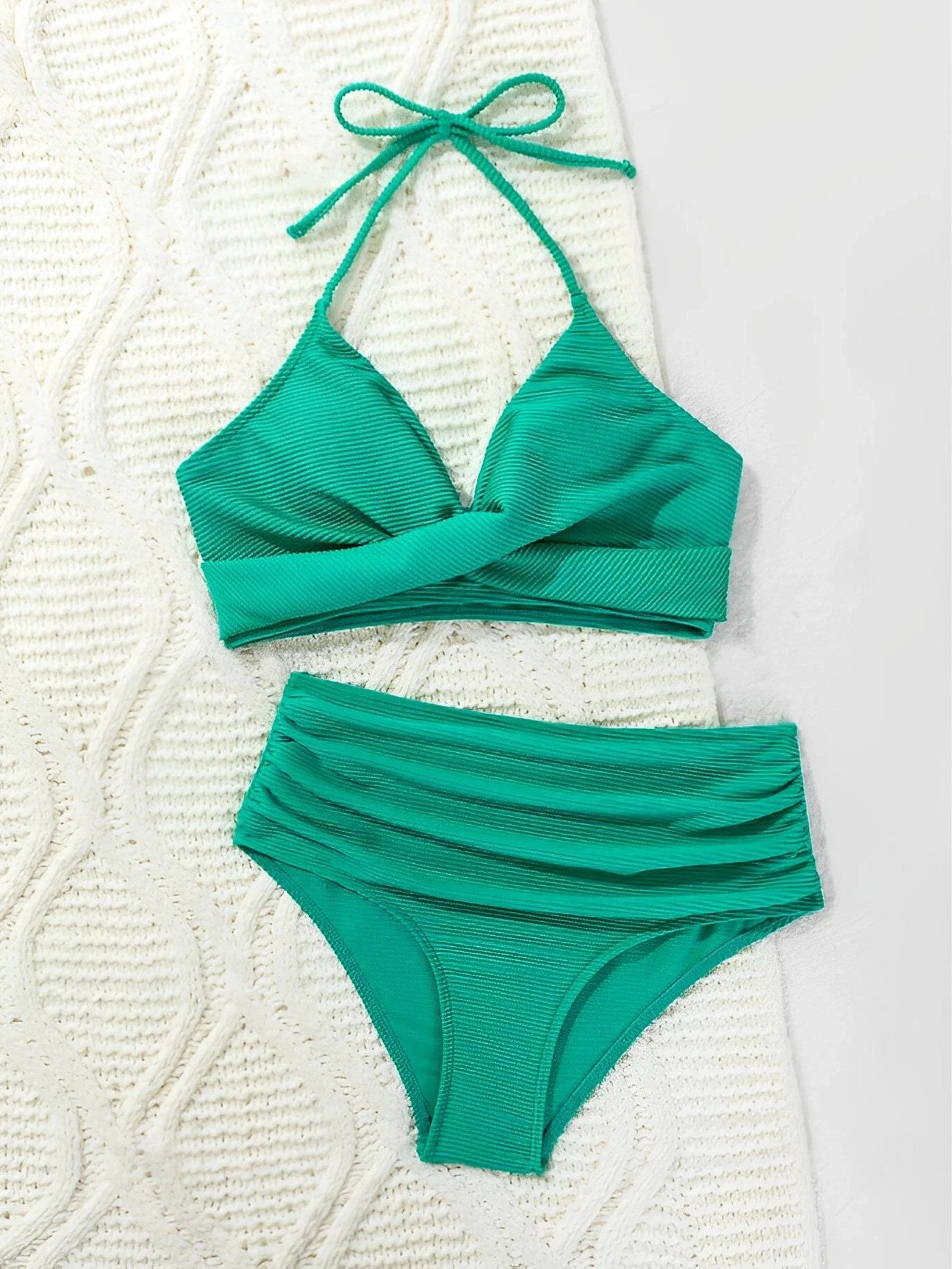 High-Waisted Textured Bikini With Wrap Top