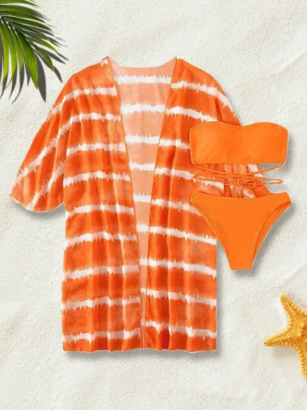 Strapless Bikini And Printed Cover-Up Set