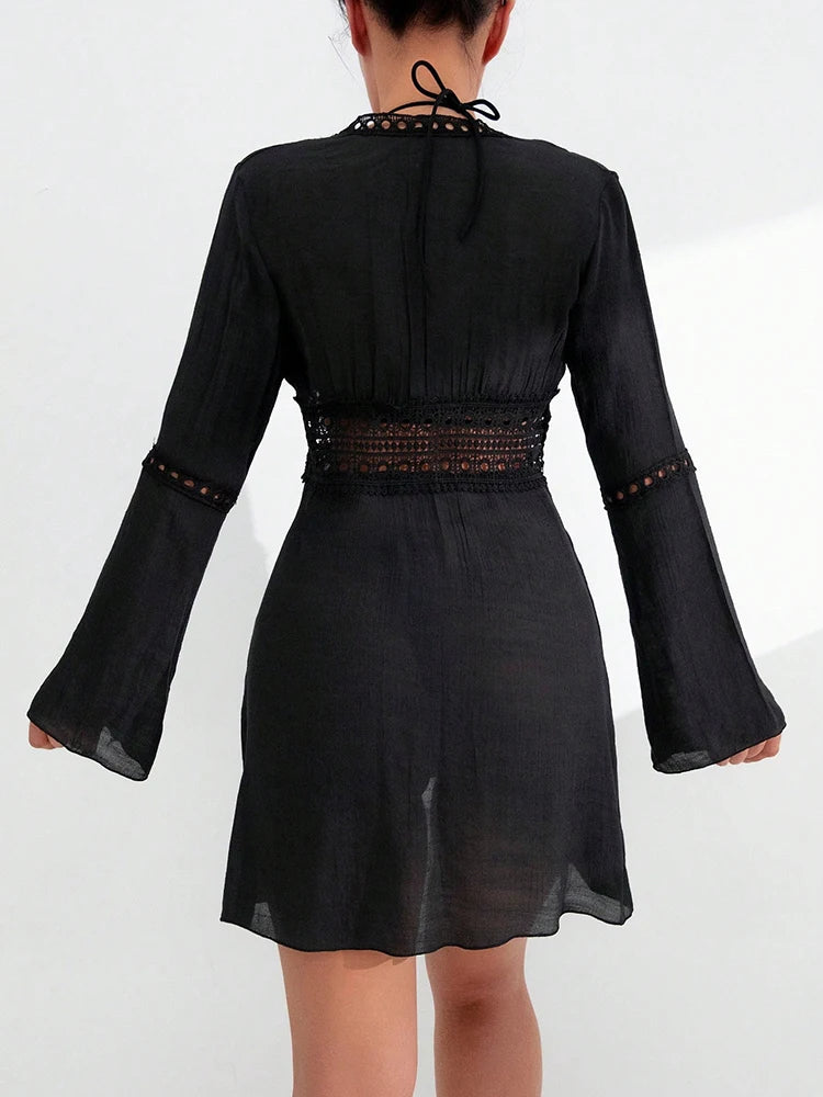 Short Cover-Up With Tie And Lace Detail