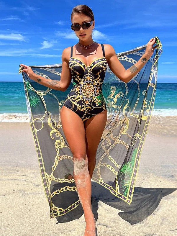 Structured Swimsuit And Printed Luxury Cover-Up Set