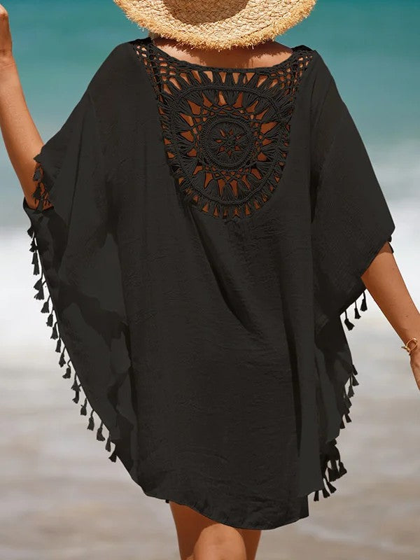 Short Cover-Up With Crochet And Handmade Fringe