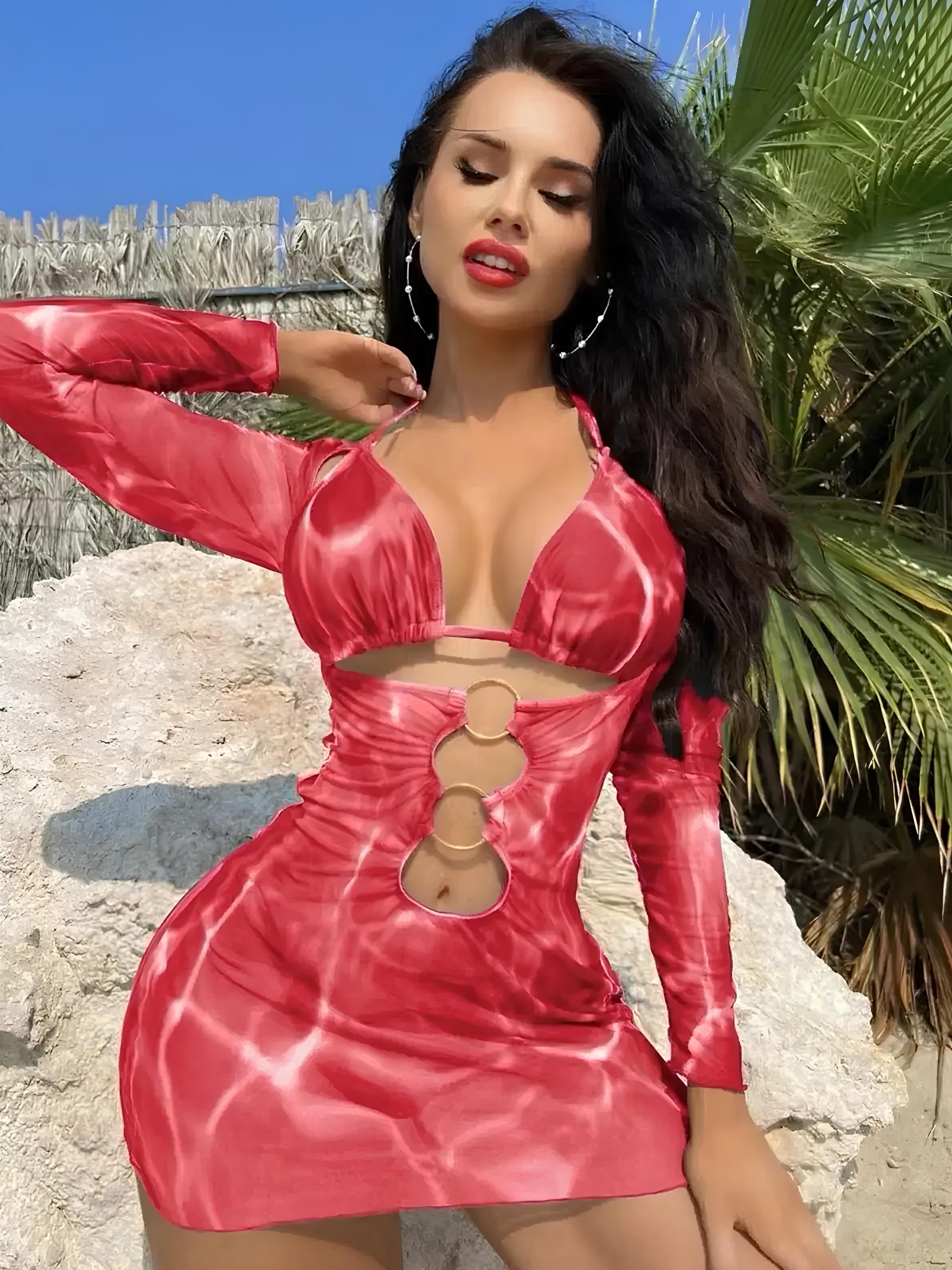 Long-Sleeve Cover-Up Set With Cutouts And Ring Details