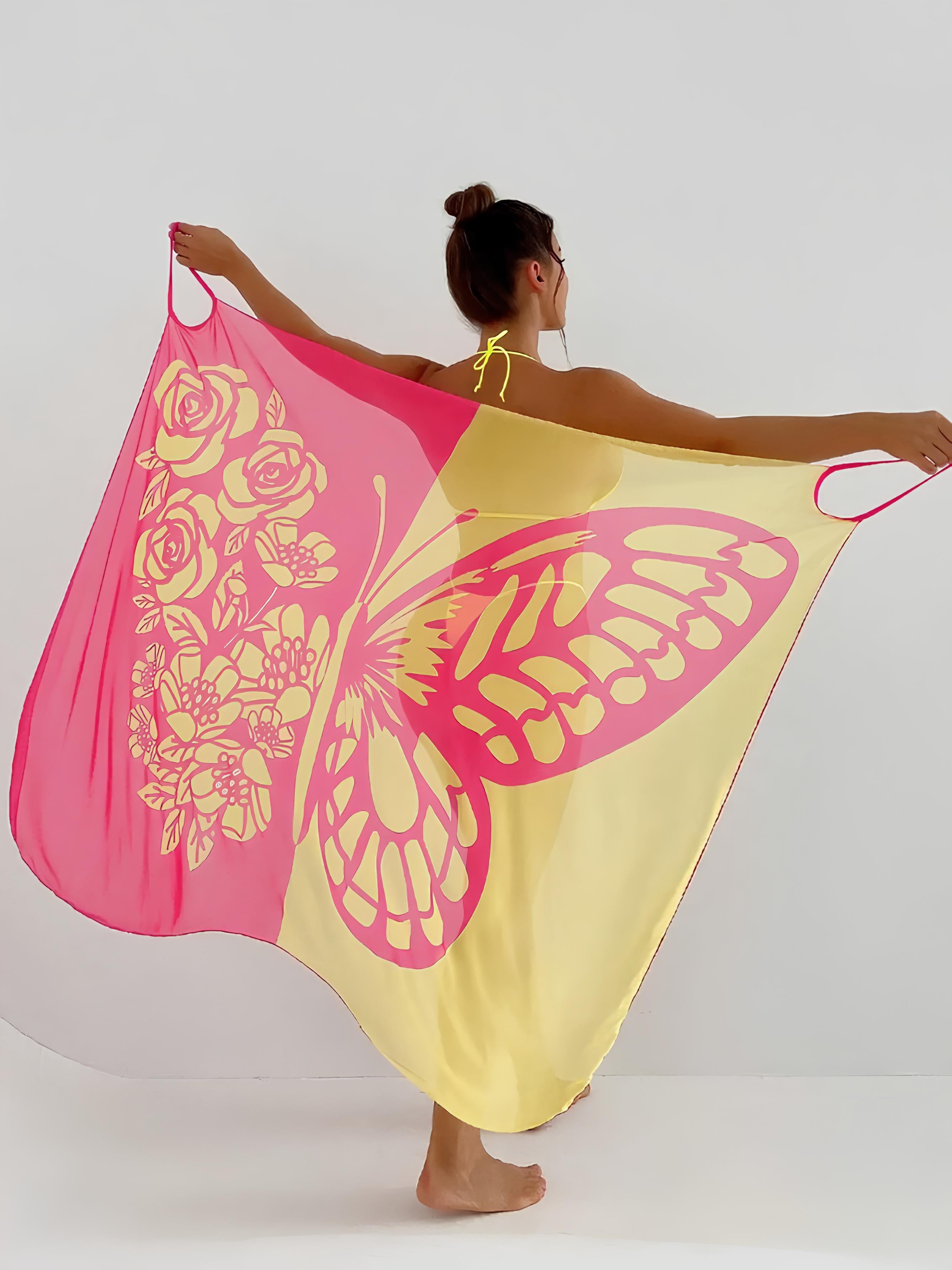 Butterfly Printed Cover-Up With Versatile Tie