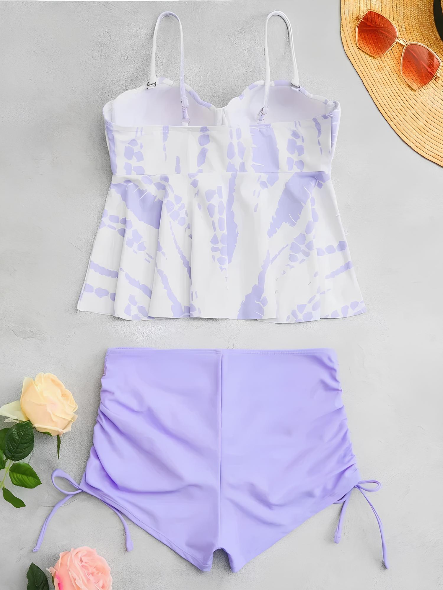 Printed Tankini With Structured Padding And Adjustable Shorts