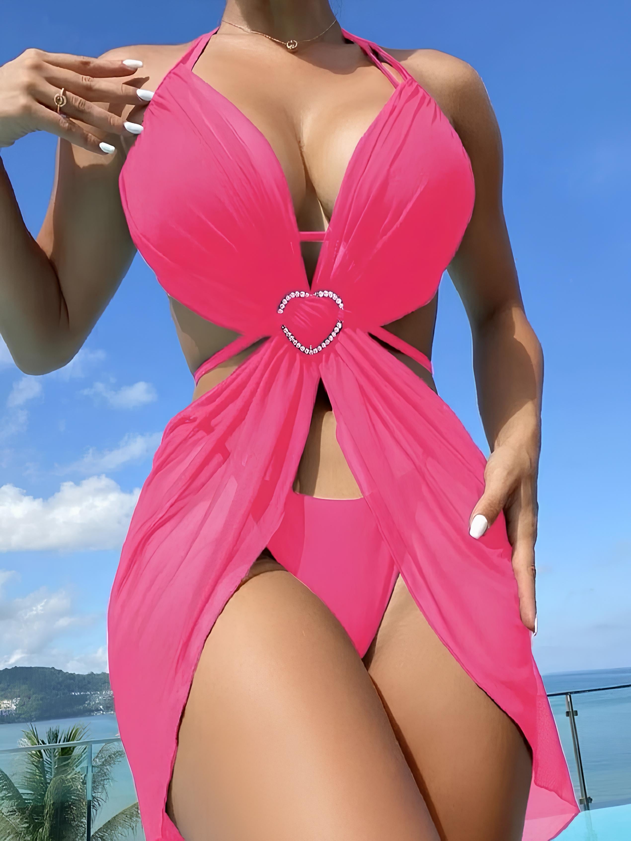 String Bikini Set With Long Wrap Cover-Up