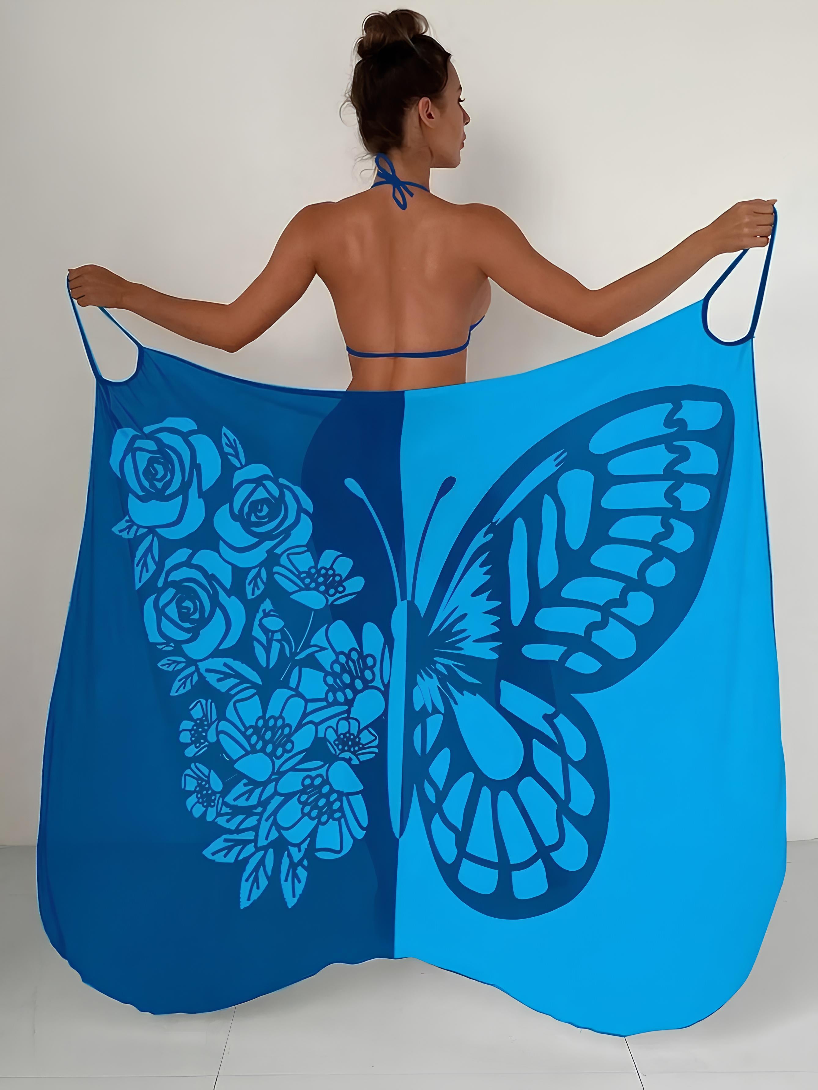 Butterfly Printed Cover-Up With Versatile Tie