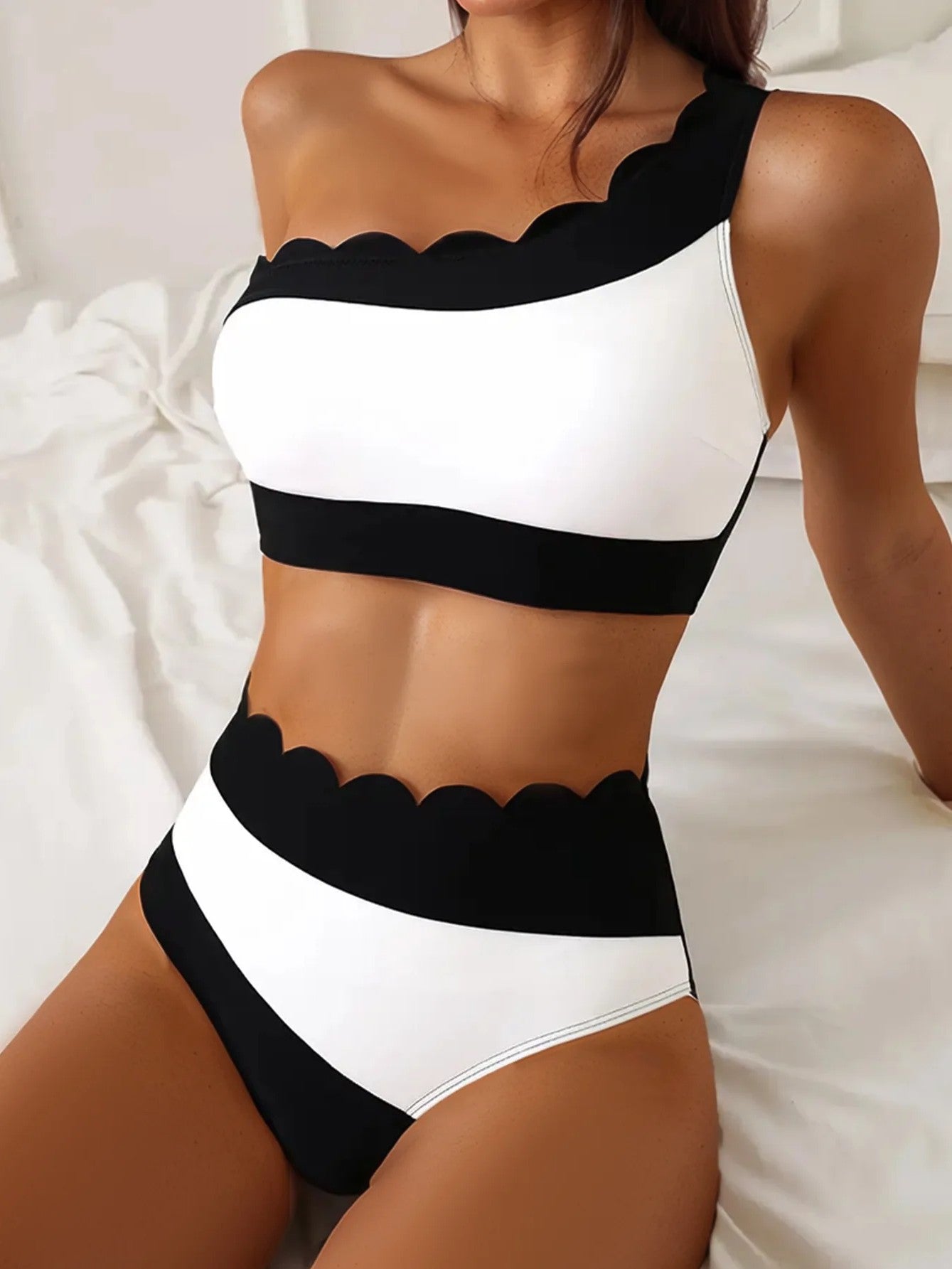 High-Waisted Asymmetrical Bikini With Wavy Cutout