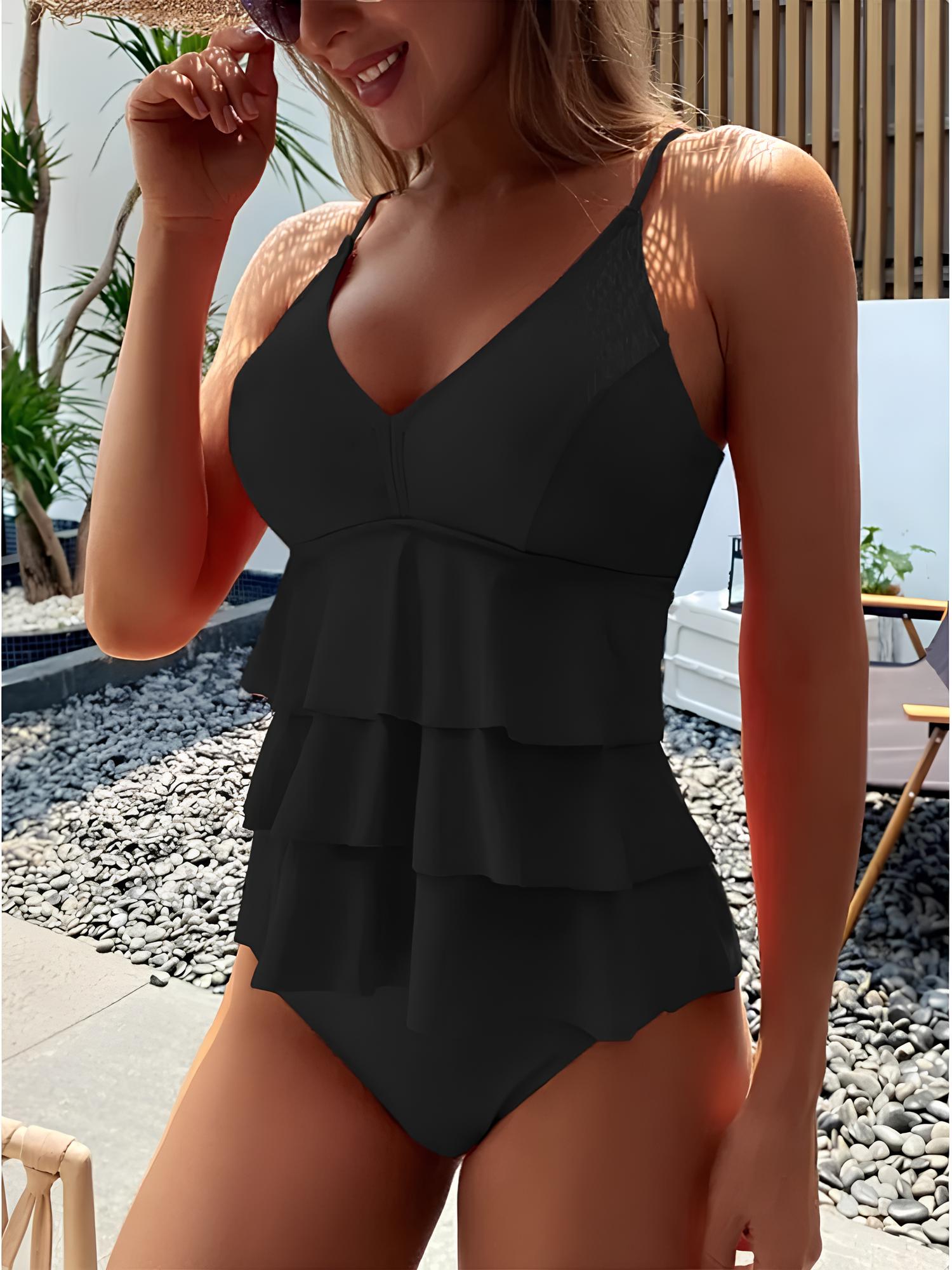 Tankini With Padding And Charming Layered Ruffles