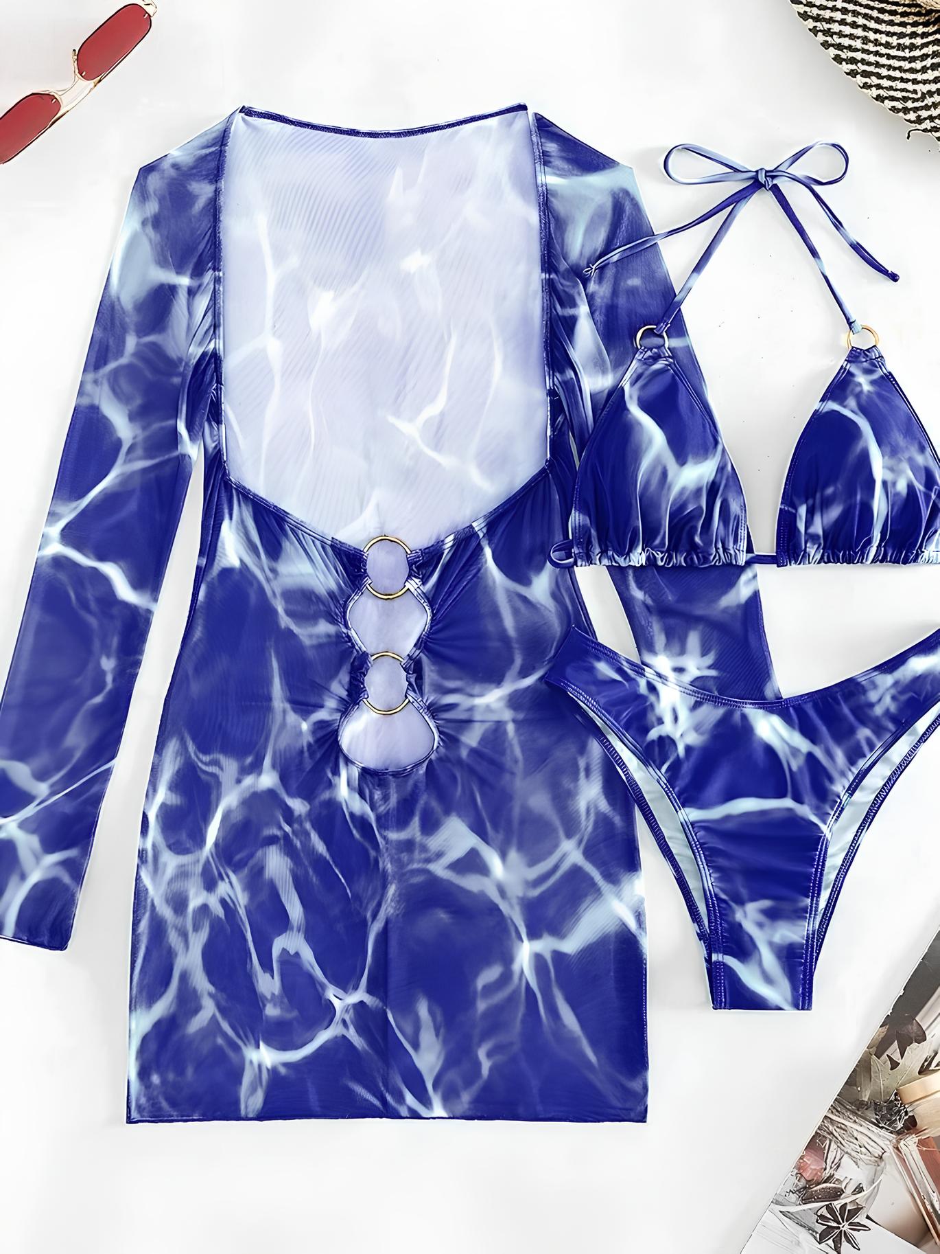 Long-Sleeve Cover-Up Set With Cutouts And Ring Details