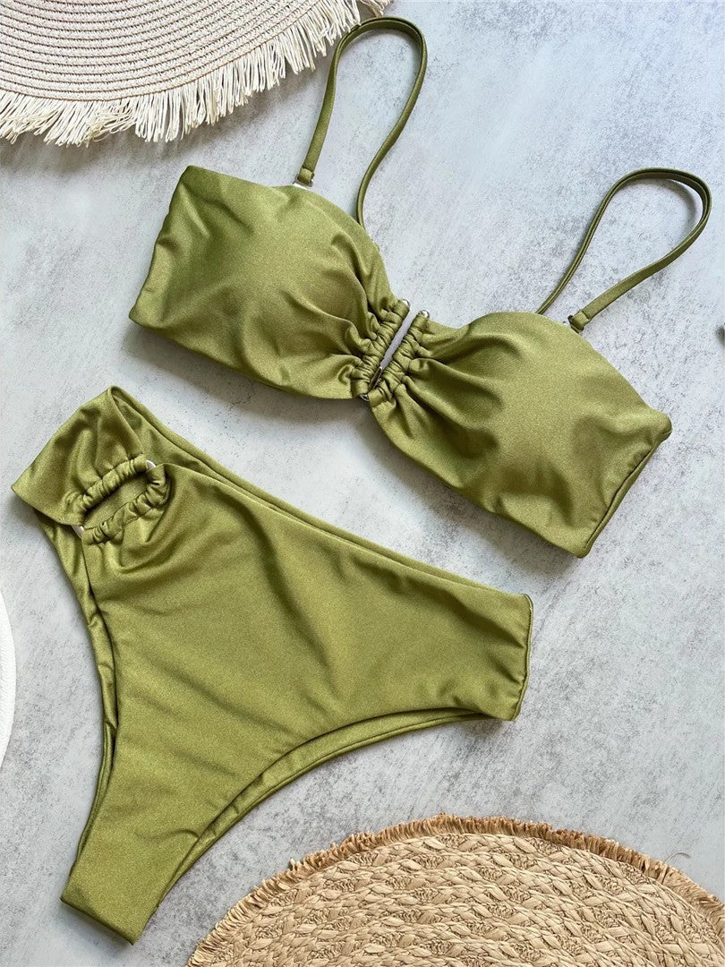 High-Waisted Bikini With Ring And Delicate Ruching