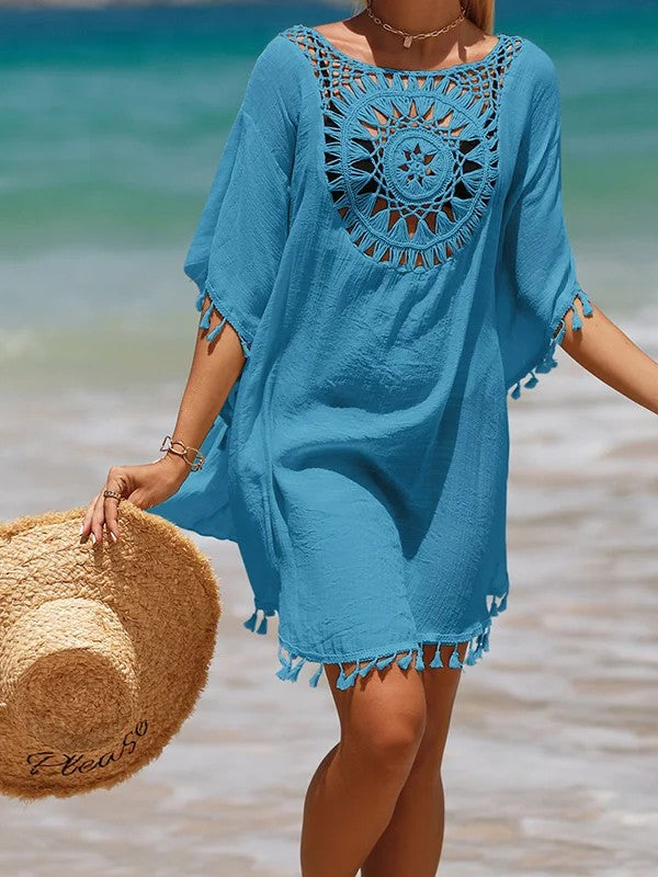 Short Cover-Up With Crochet And Handmade Fringe