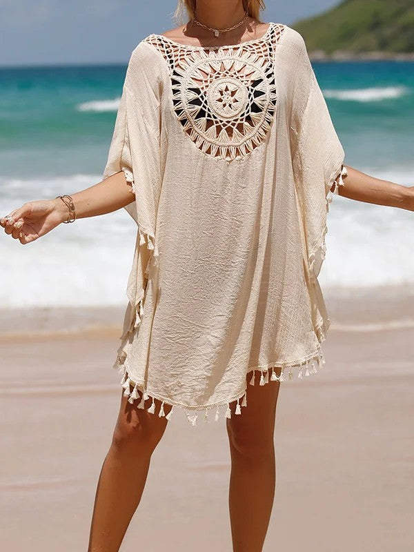 Short Cover-Up With Crochet And Handmade Fringe