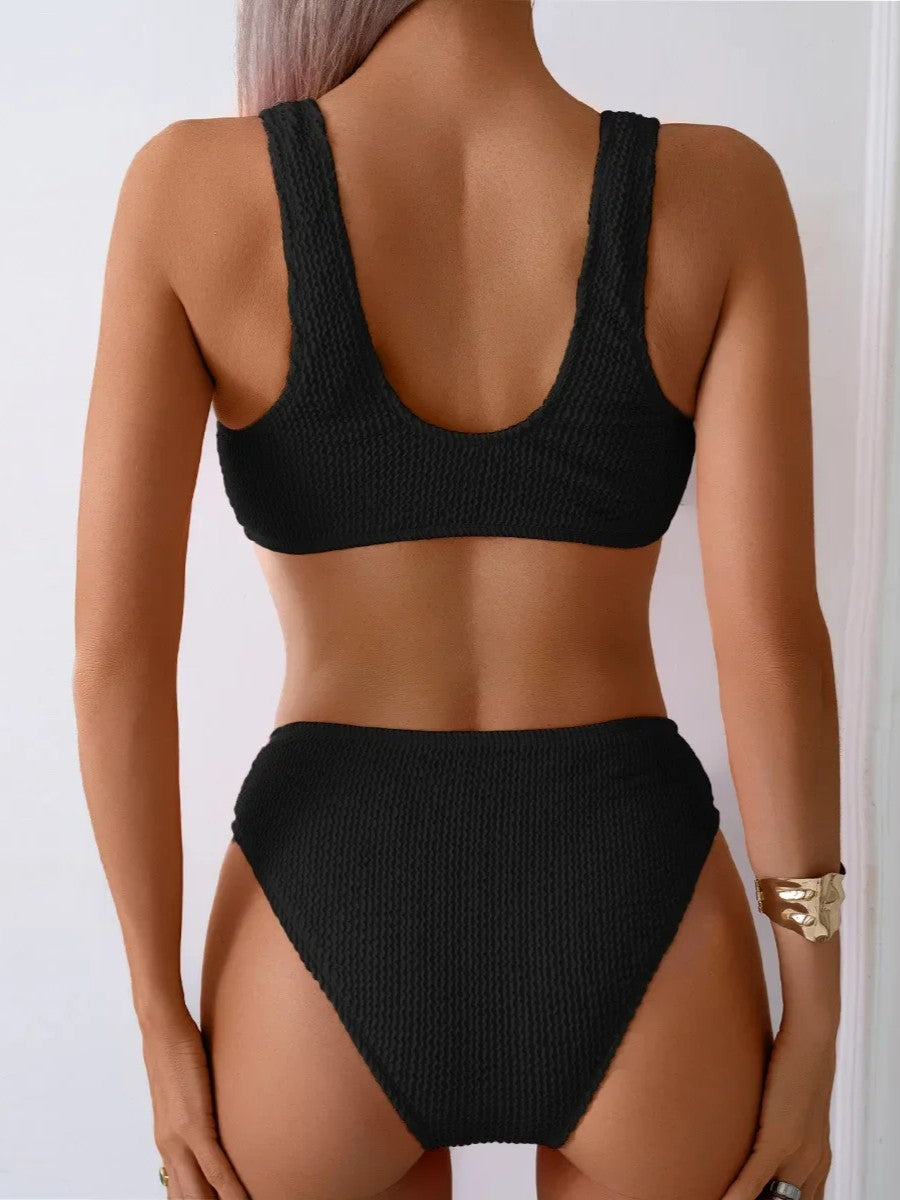 High-Waisted Textured Bikini With Ruched Detail