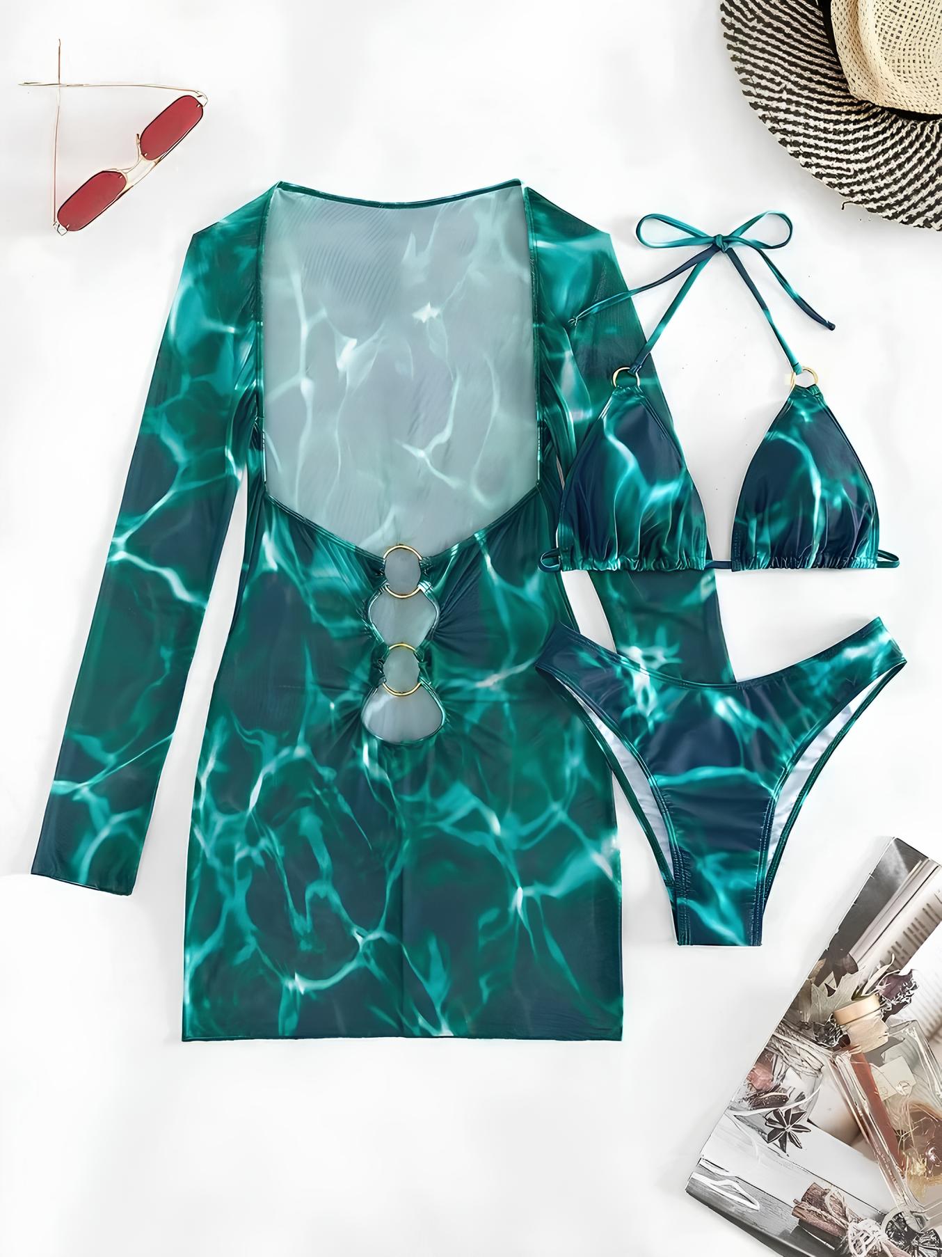 Long-Sleeve Cover-Up Set With Cutouts And Ring Details