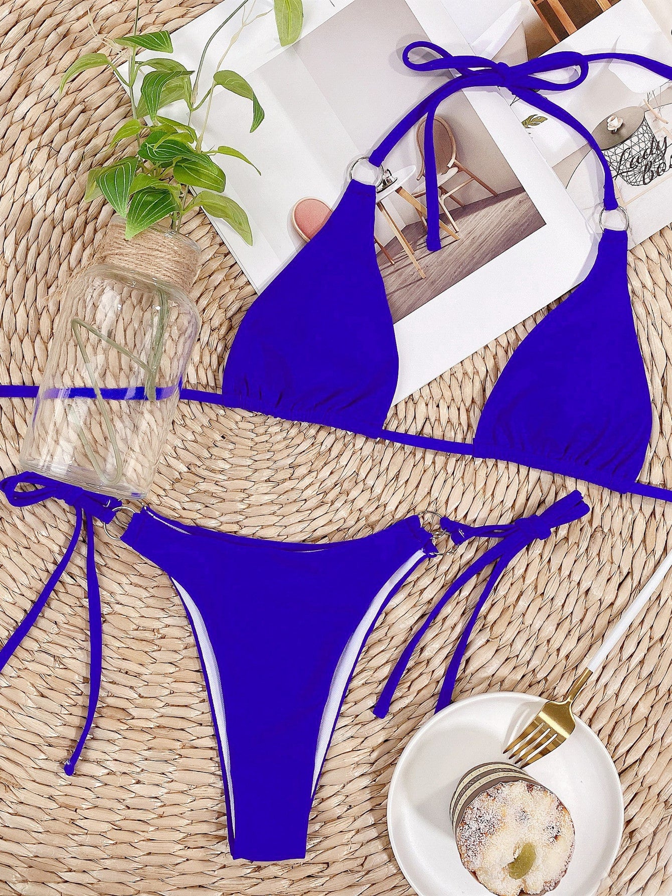 Triangle Bikini With Crossed Tie And Rings