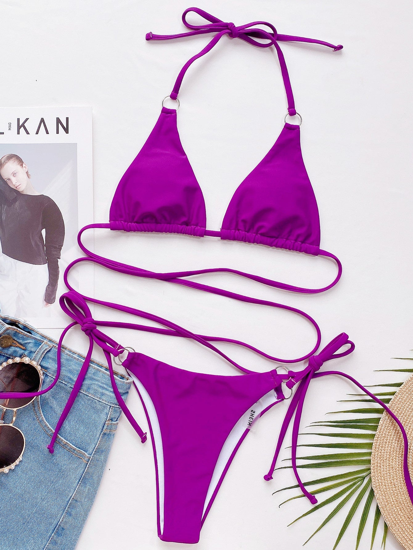 Triangle Bikini With Crossed Tie And Rings