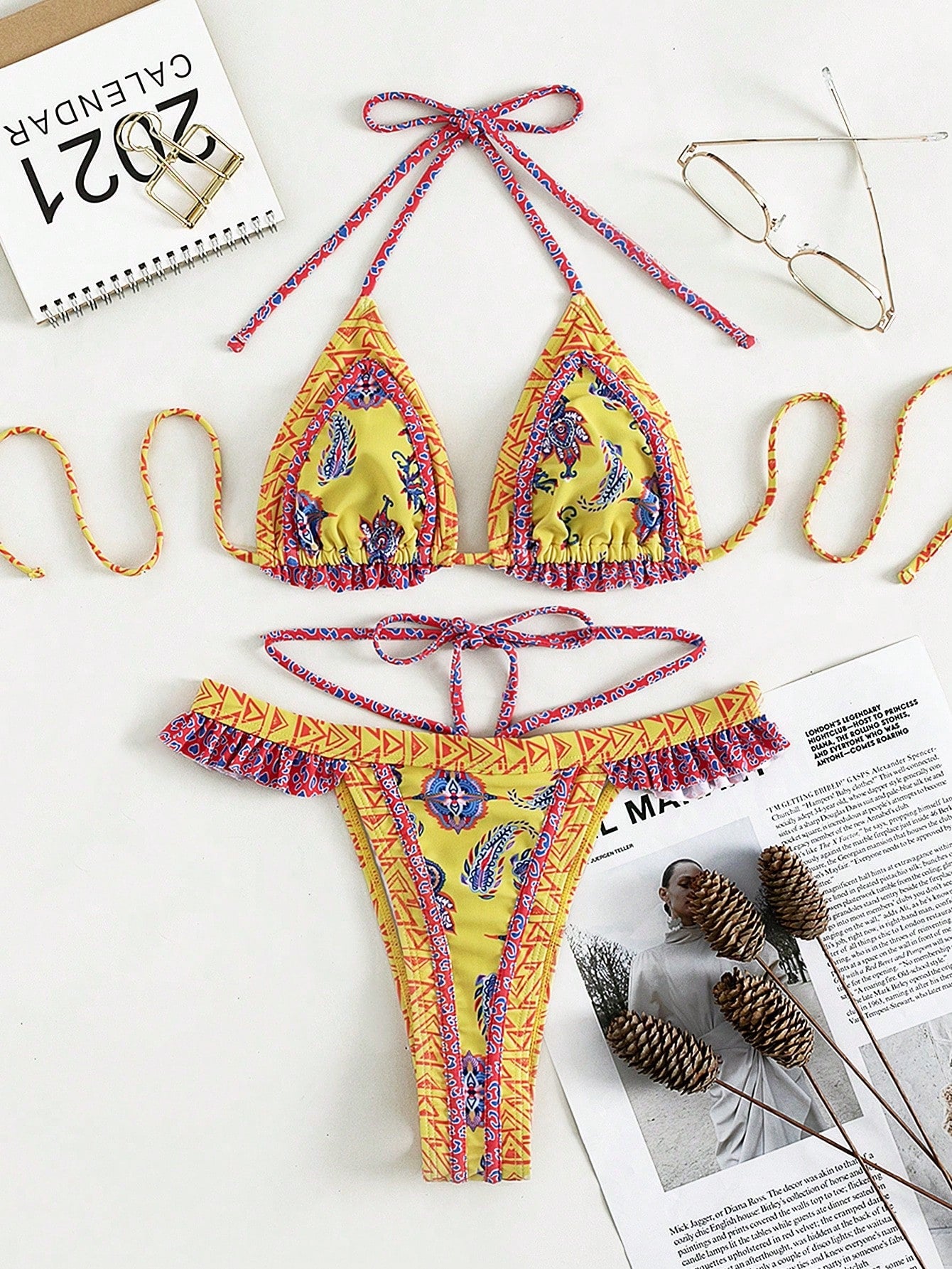 High-Waisted Printed Bikini With Delicate Ruffles