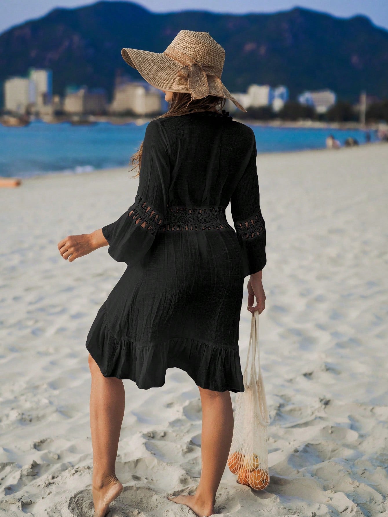 Long-Sleeve Cover-Up With Lace And Flowing Ruffle