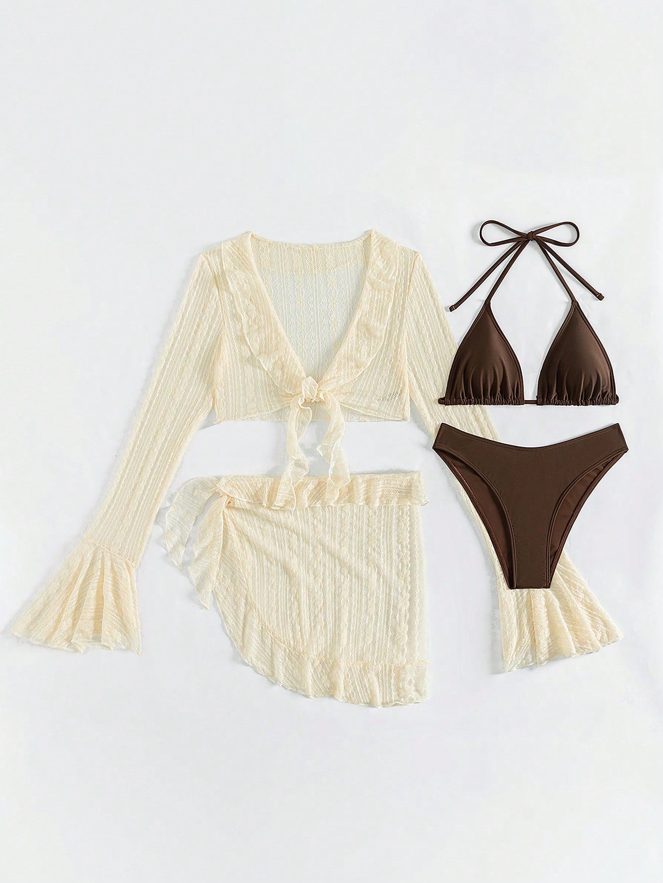 Bikini And Cover-Up Set With Tie And Ruffles