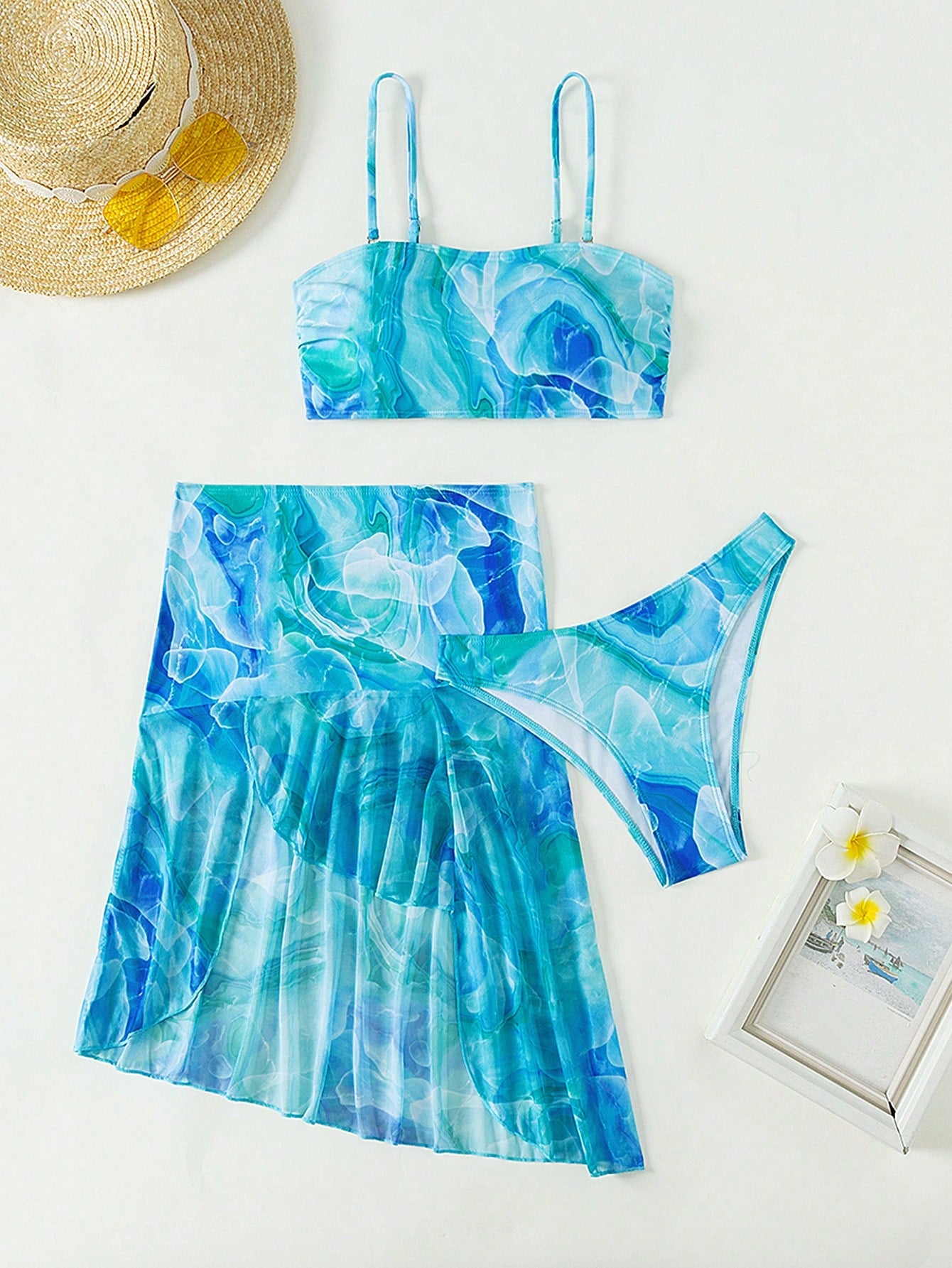 Bikini And Long Printed Flowing Cover-Up Set