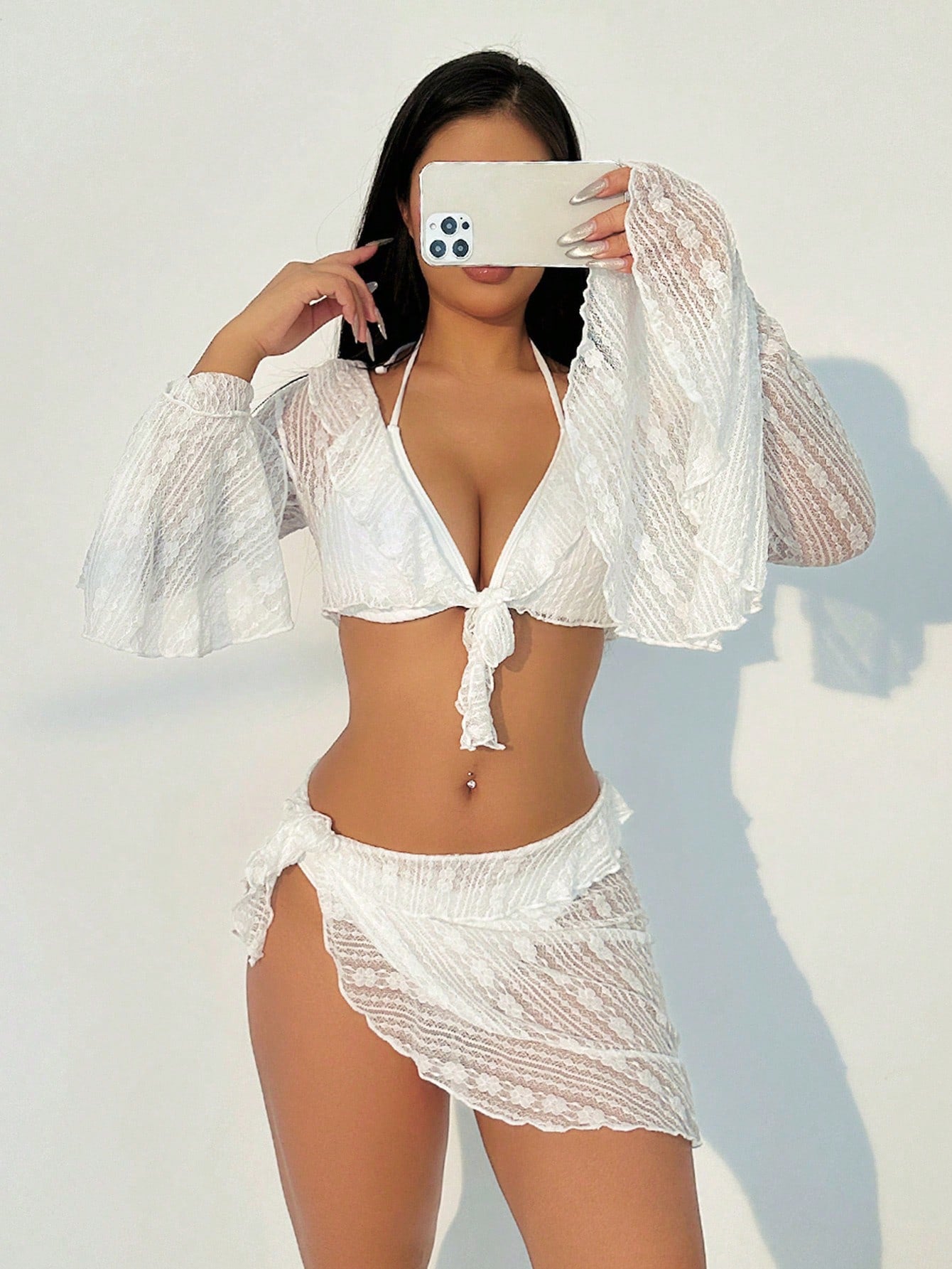 Bikini And Cover-Up Set With Tie And Ruffles