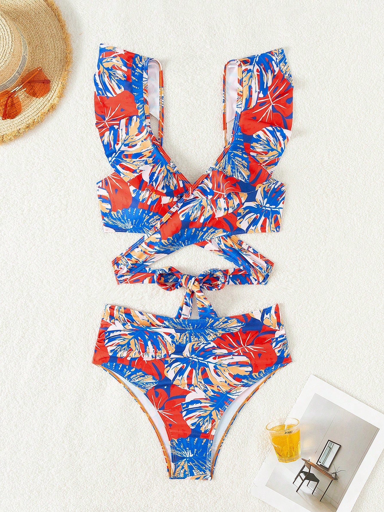 High-Waisted Printed Bikini With Ruffled Top