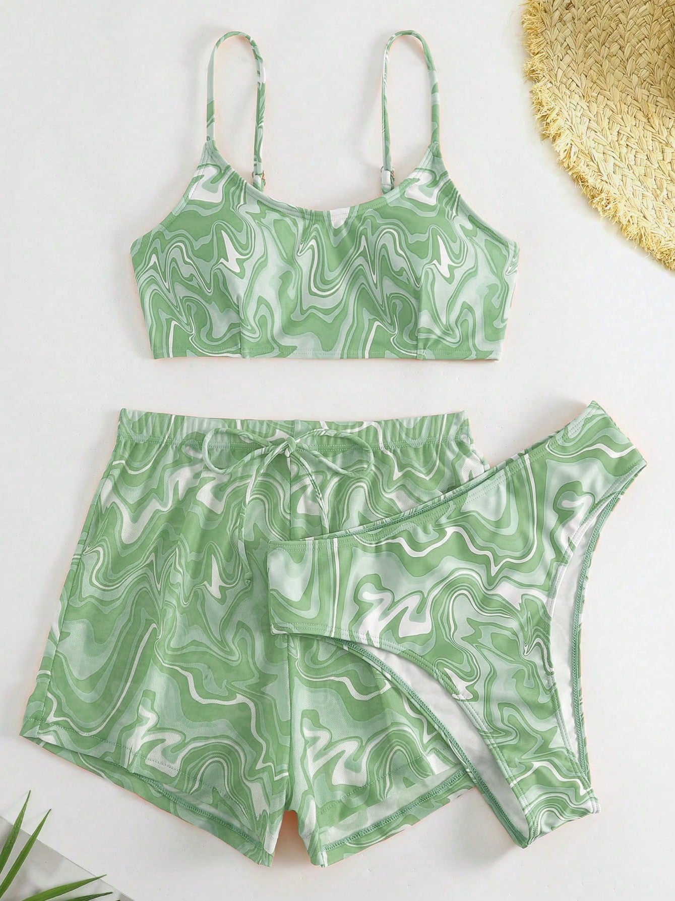 Bikini And Printed Shorts Beach Style Set