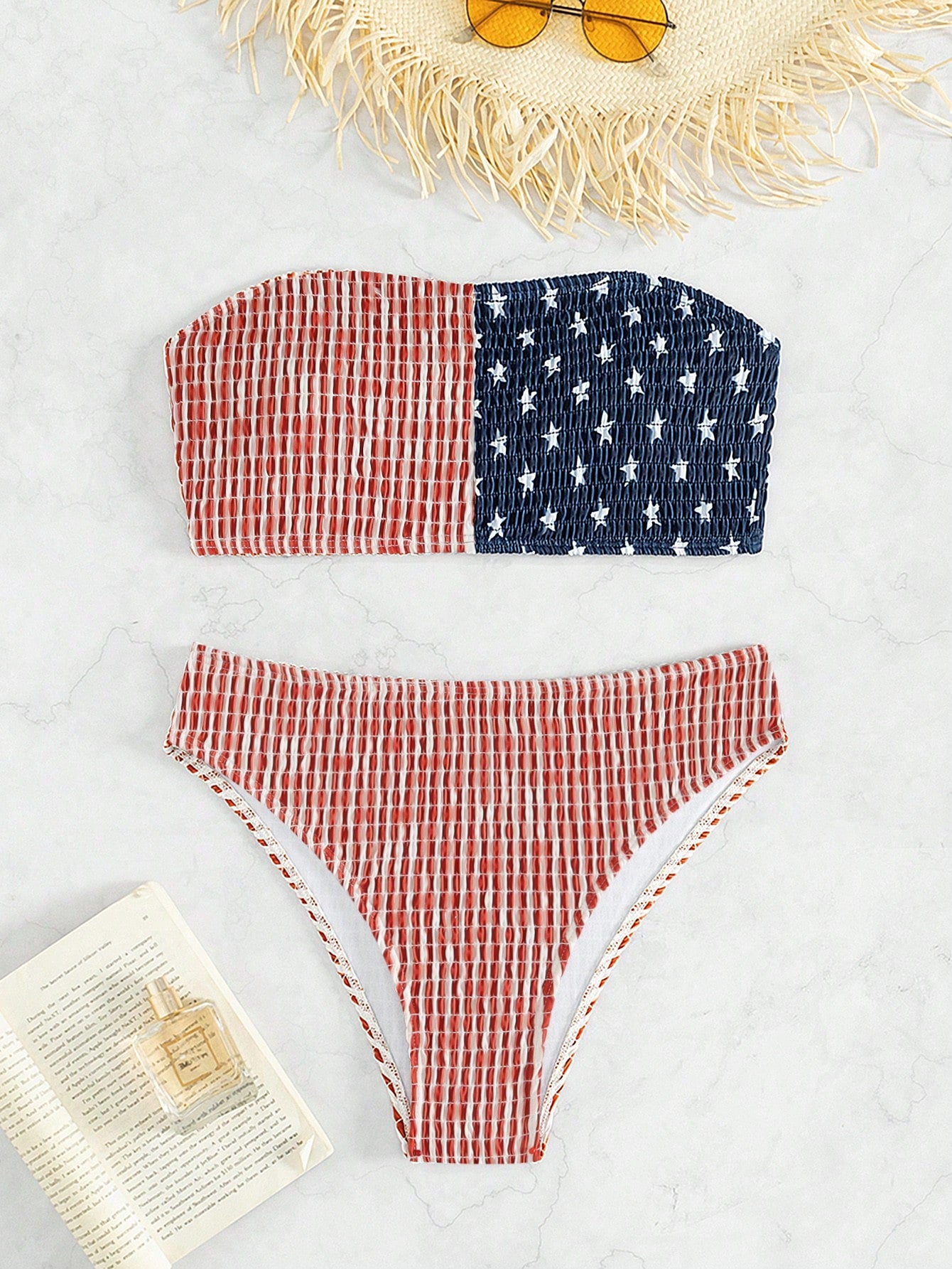 High-Waisted Textured Printed Strapless Bikini