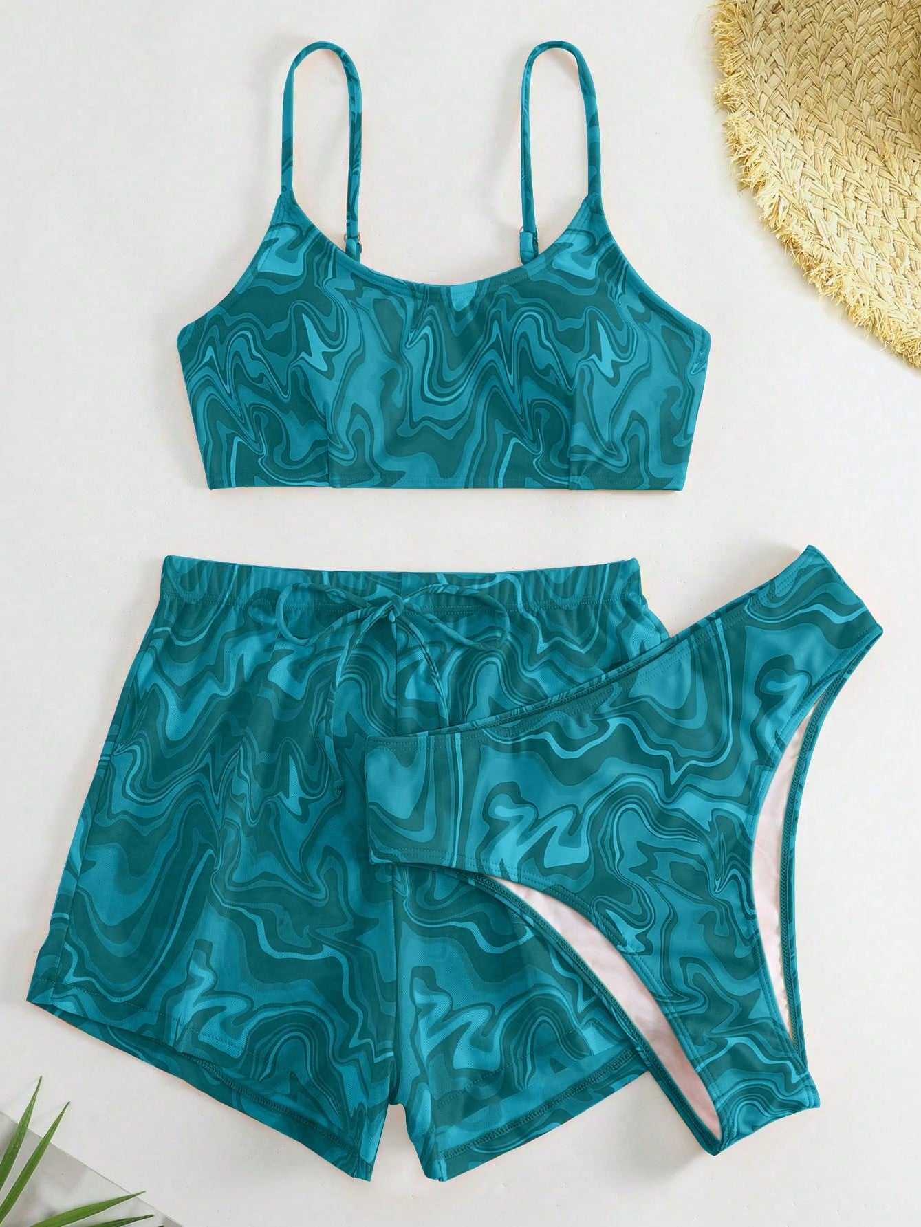 Bikini And Printed Shorts Beach Style Set